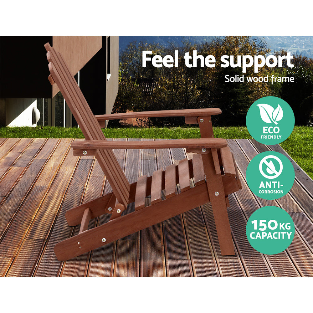 3PC Adirondack Outdoor Table and Chairs Set - Brown