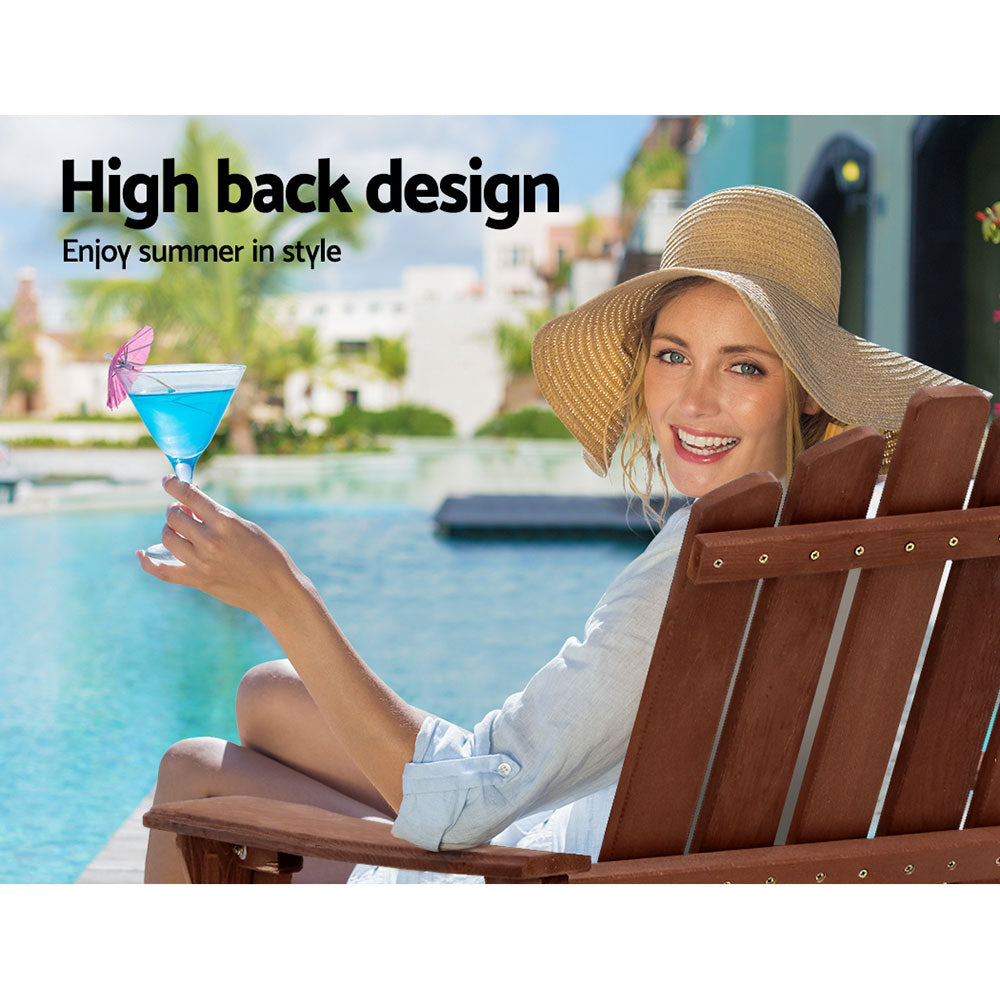 3PC Adirondack Outdoor Table and Chairs Set - Brown
