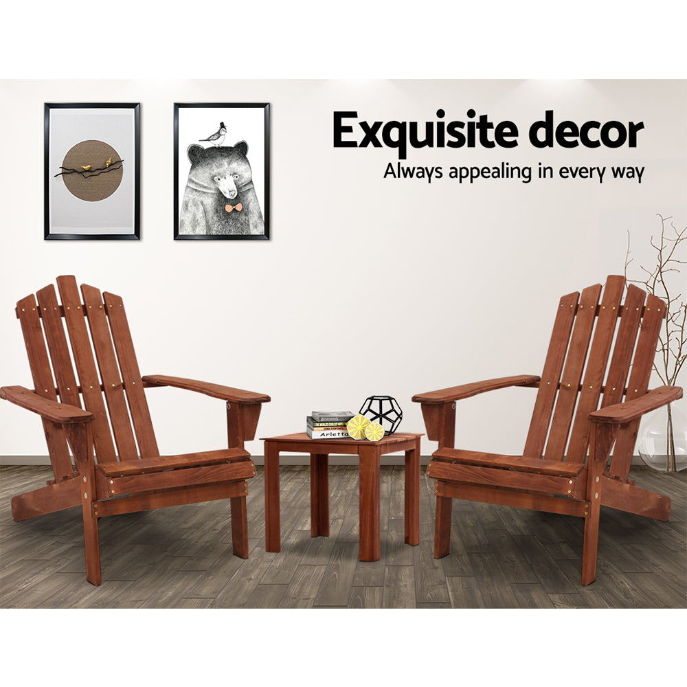 3PC Adirondack Outdoor Table and Chairs Set - Brown