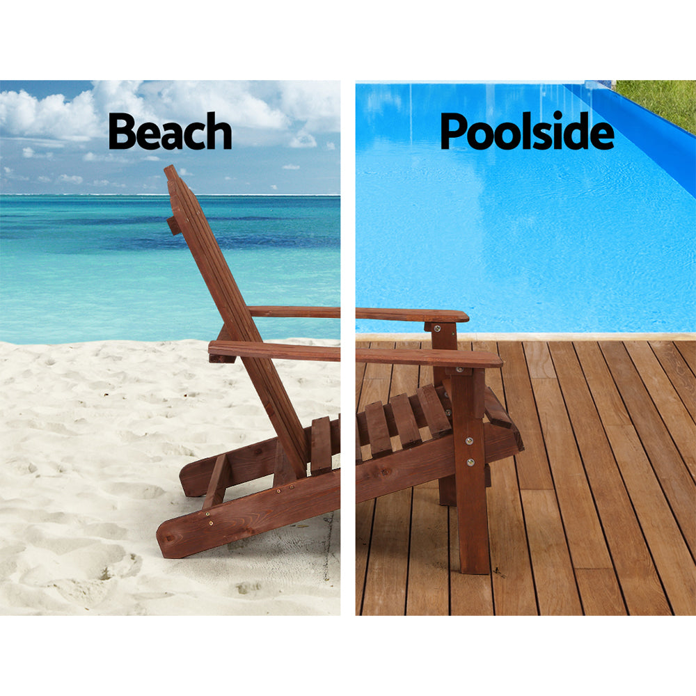 3PC Adirondack Outdoor Table and Chairs Set - Brown