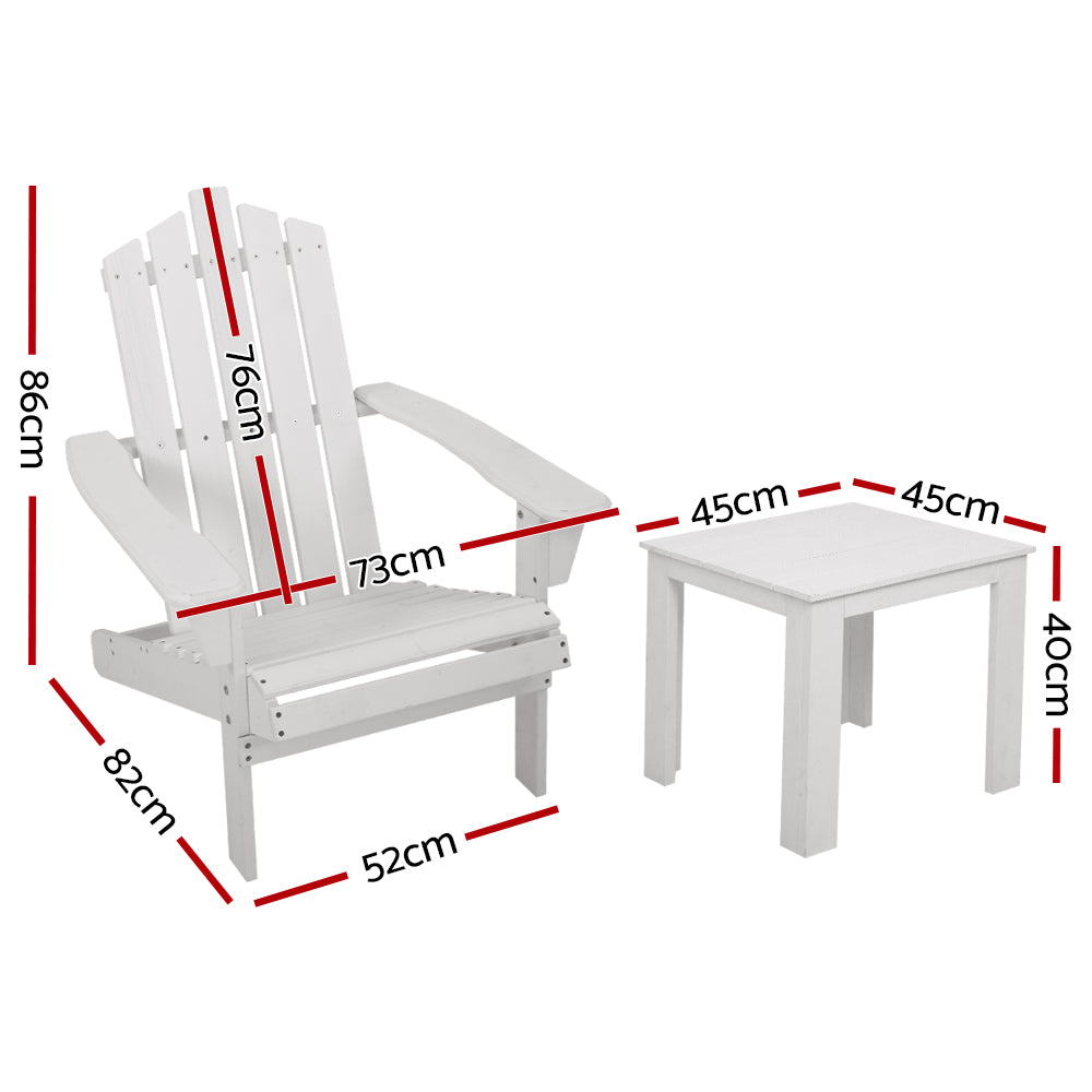 3PC Adirondack Outdoor Table and Chairs Set - White