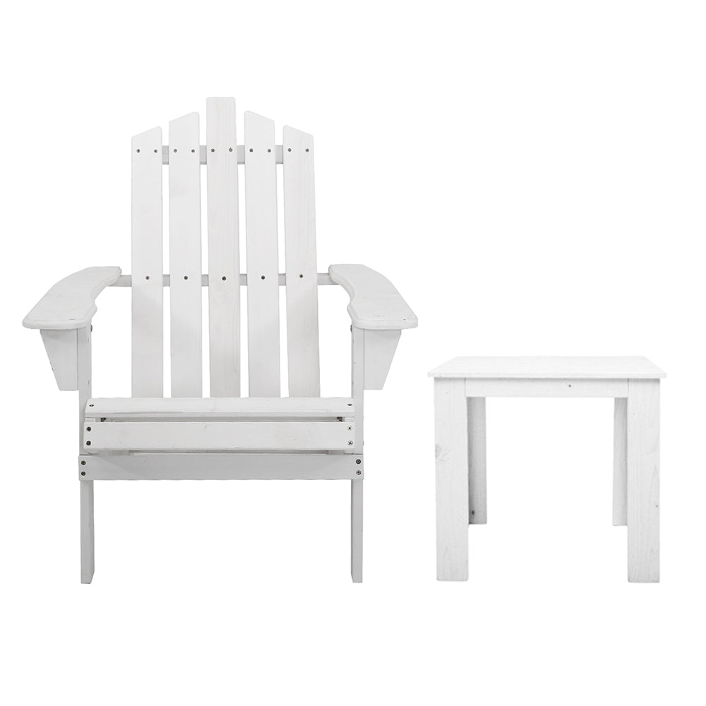 3PC Adirondack Outdoor Table and Chairs Set - White