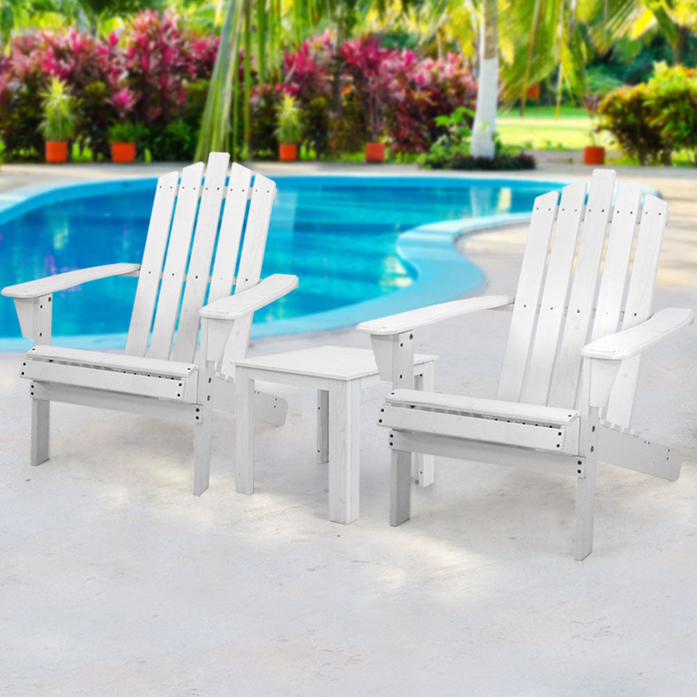 3PC Adirondack Outdoor Table and Chairs Set - White