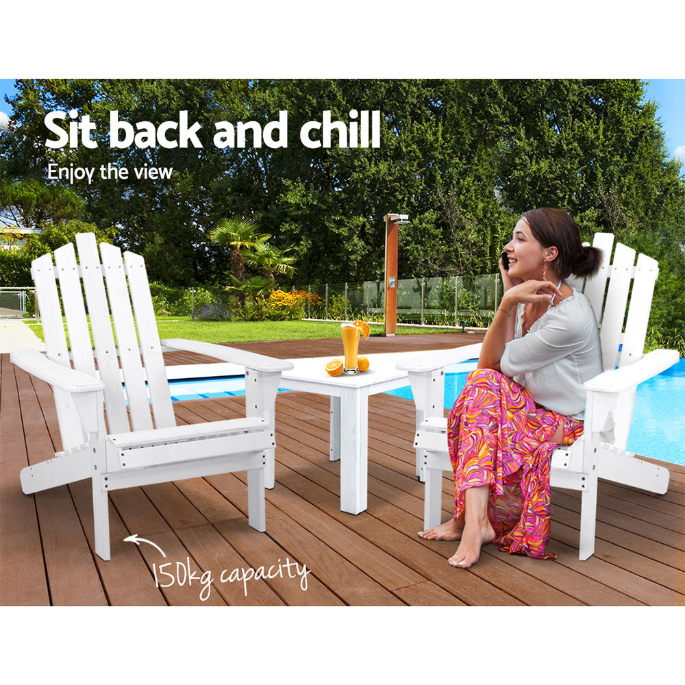 3PC Adirondack Outdoor Table and Chairs Set - White