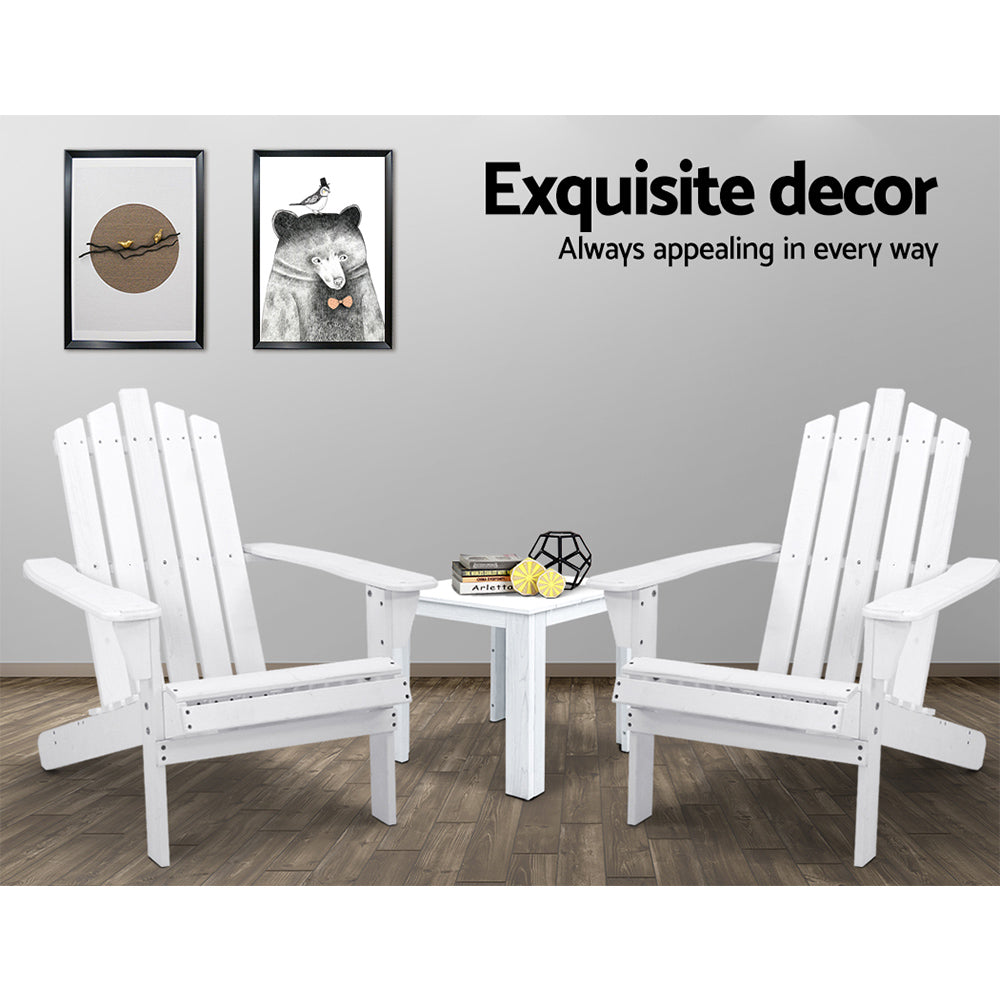 3PC Adirondack Outdoor Table and Chairs Set - White