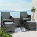 5PC Wicker Bistro Set with Table, Chairs & Ottoman - Grey