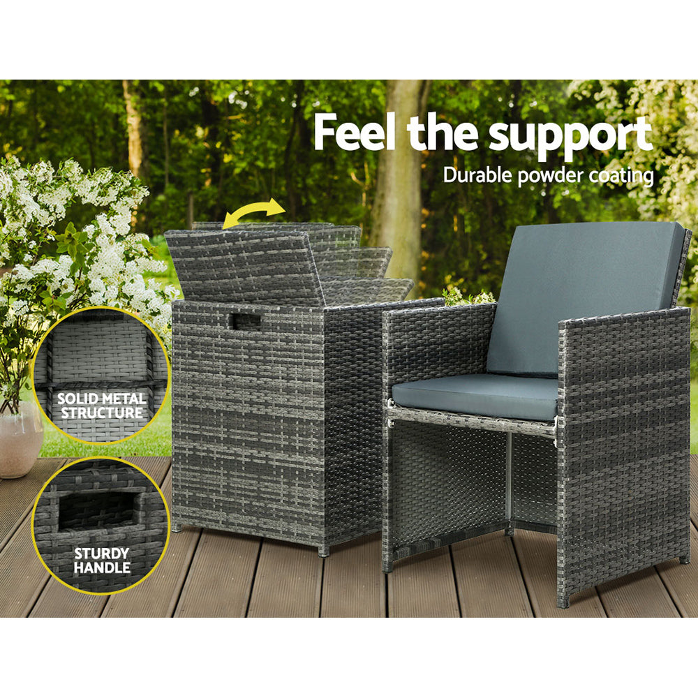 5PC Wicker Bistro Set with Table, Chairs & Ottoman - Grey