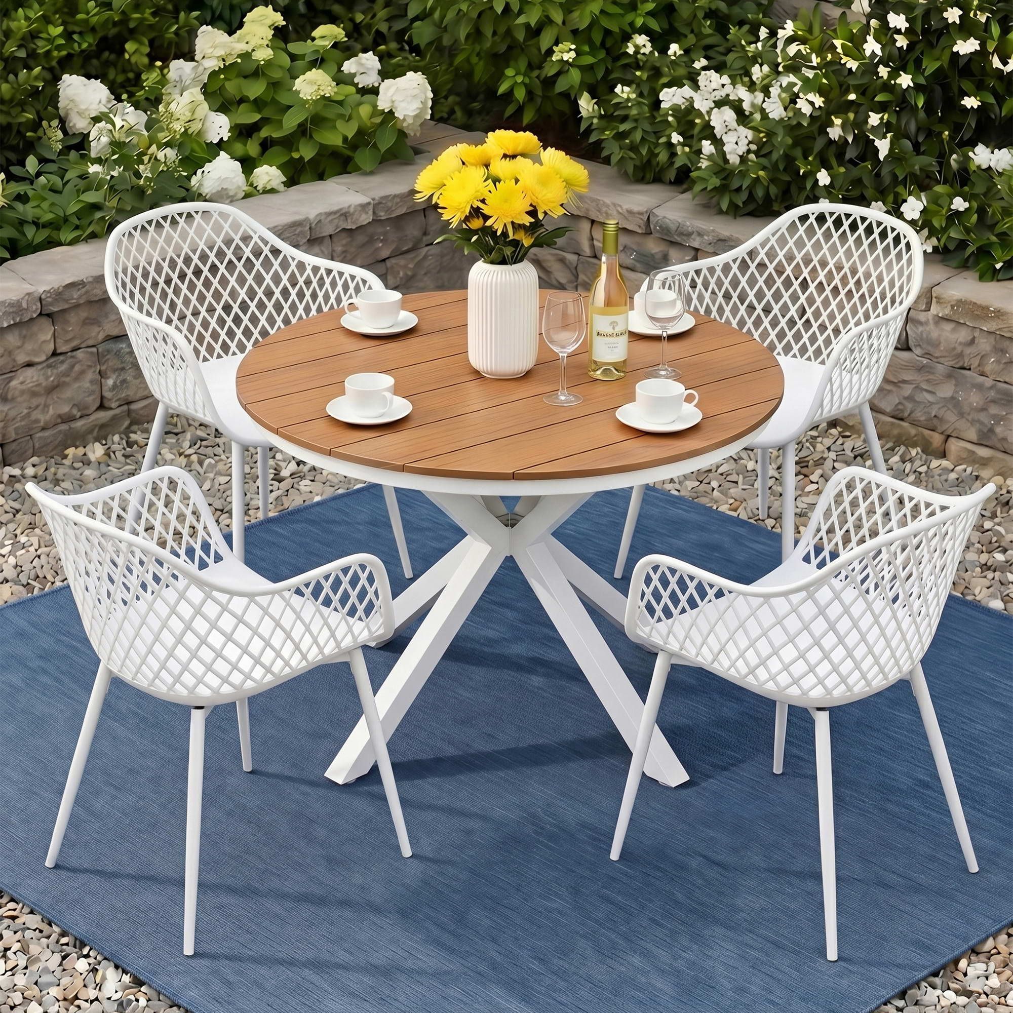 5PCS Outdoor Dining Set Table and Chairs Patio Garden Furniture Diamond