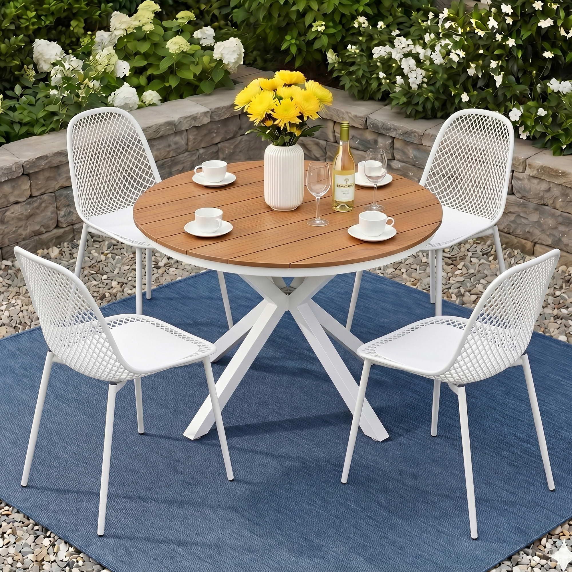 5PCS Outdoor Dining Set Table and Chairs Patio Garden Furniture Lattice