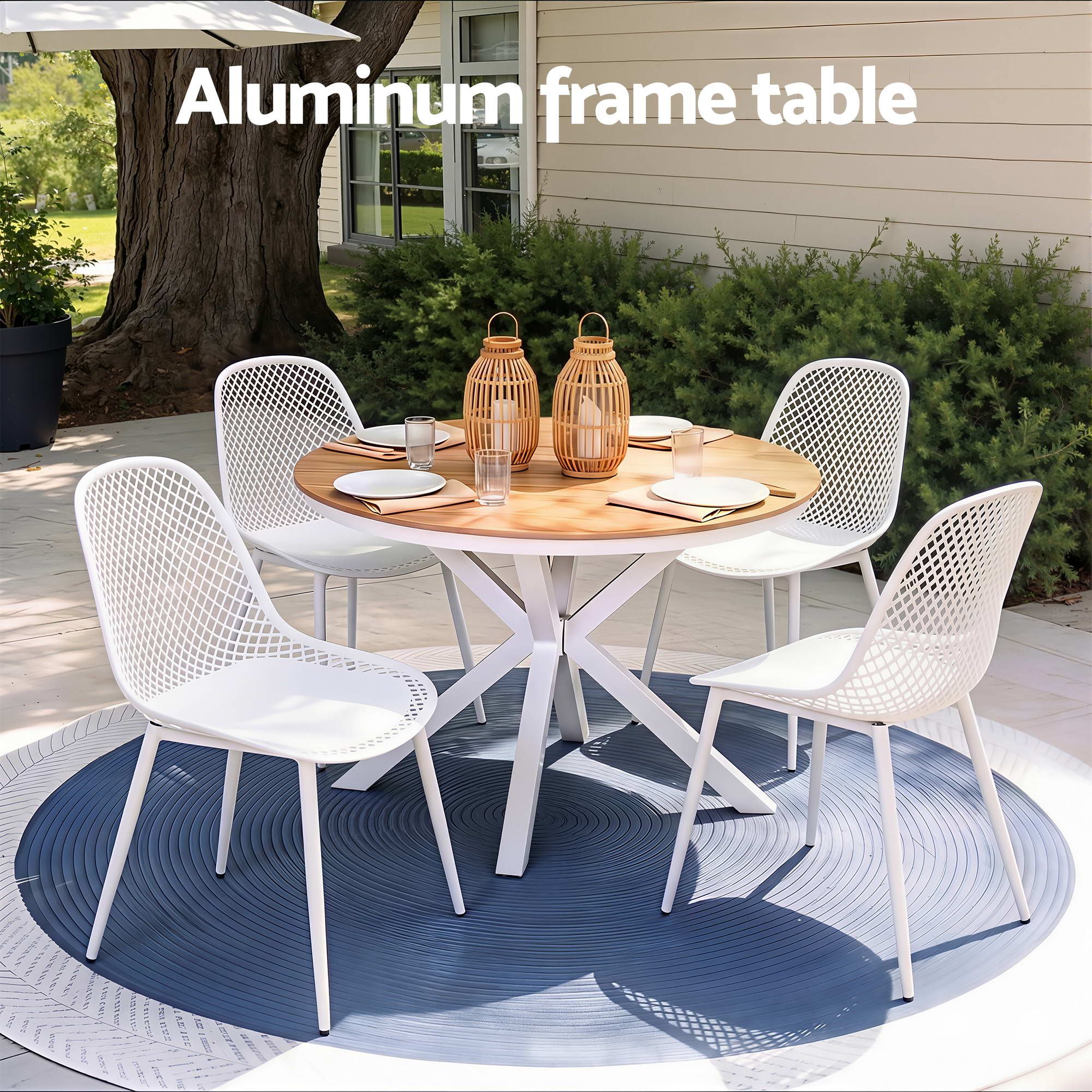 5PCS Outdoor Dining Set Table and Chairs Patio Garden Furniture Lattice