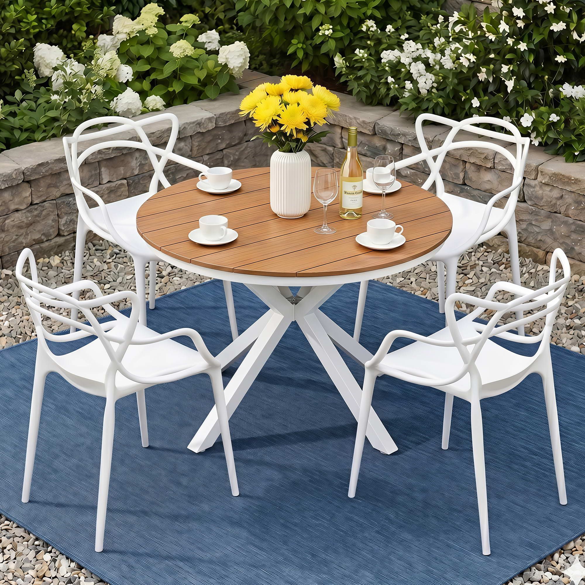 5PCS Outdoor Dining Set Table and Chairs Patio Garden Furniture Entwine