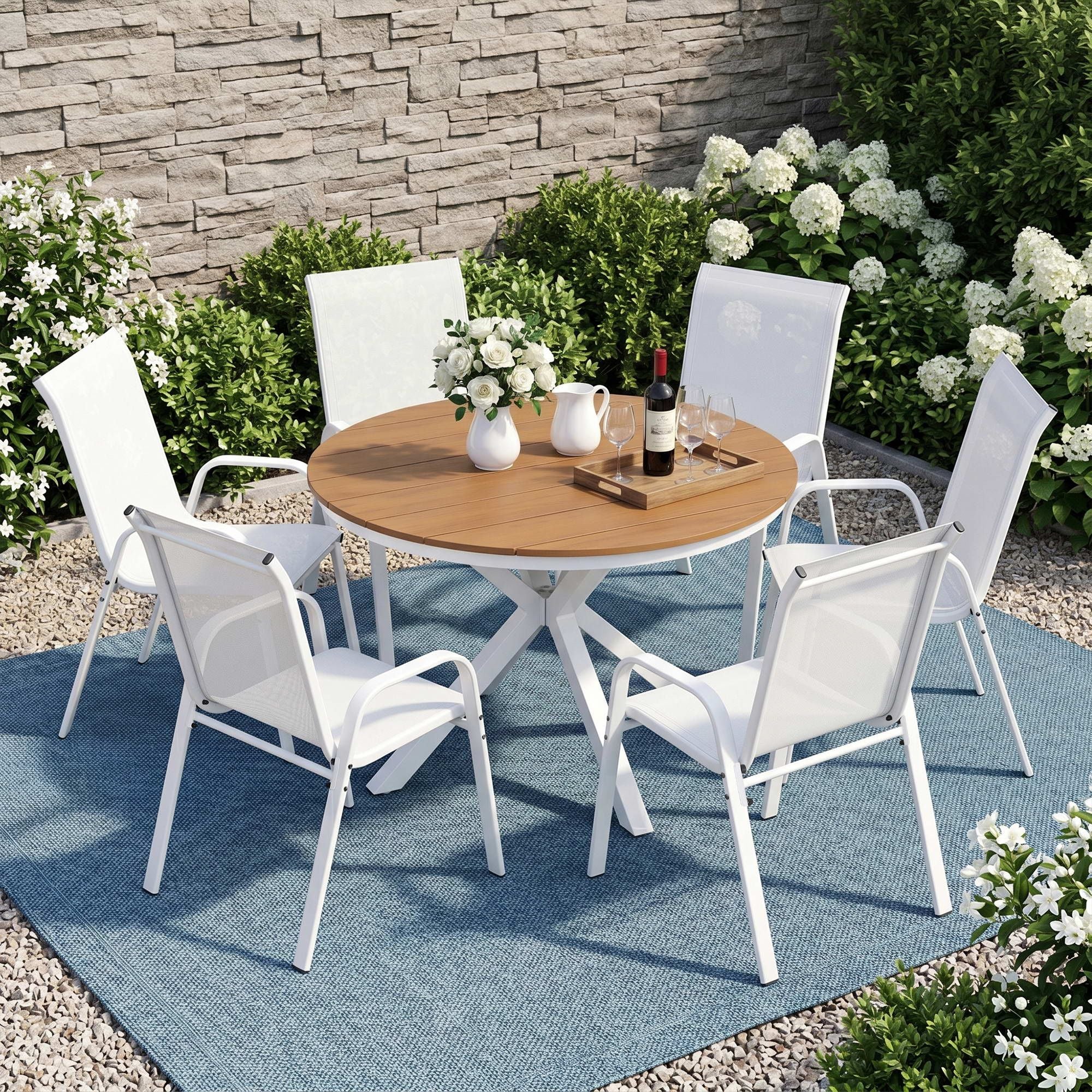 7PCS Outdoor Dining Set Table and Chairs Patio Garden Furniture Steel