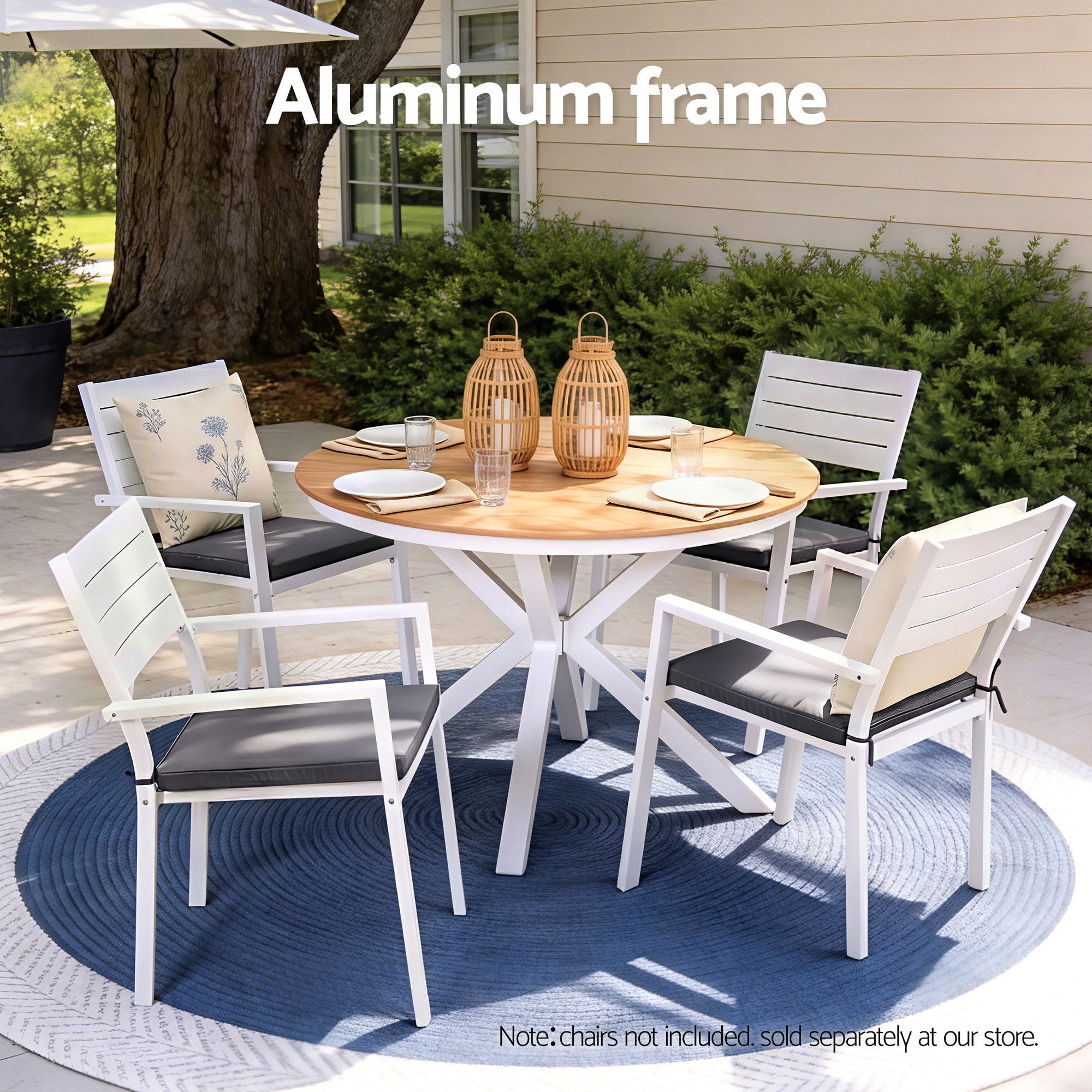 Outdoor Dining Table 108CM Aluminum Frame WPC Top Patio Furniture - Natural White