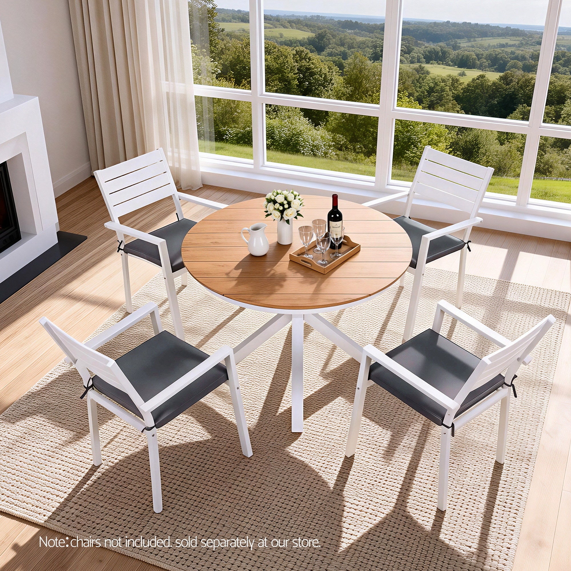 Outdoor Dining Table 108CM Aluminum Frame WPC Top Patio Furniture - Natural White