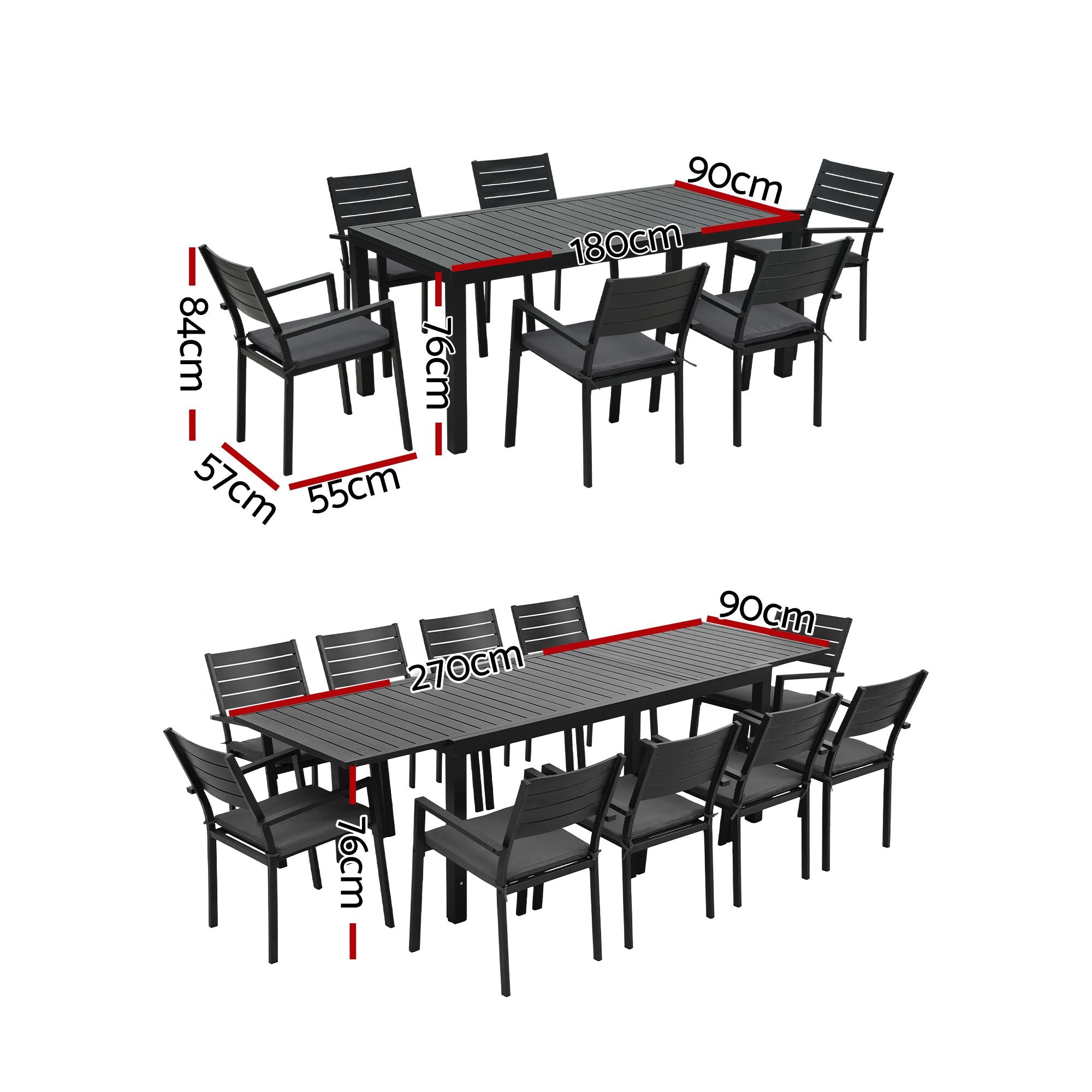 11PCS Outdoor Extendable Aluminum Dining Set with Chairs - Black