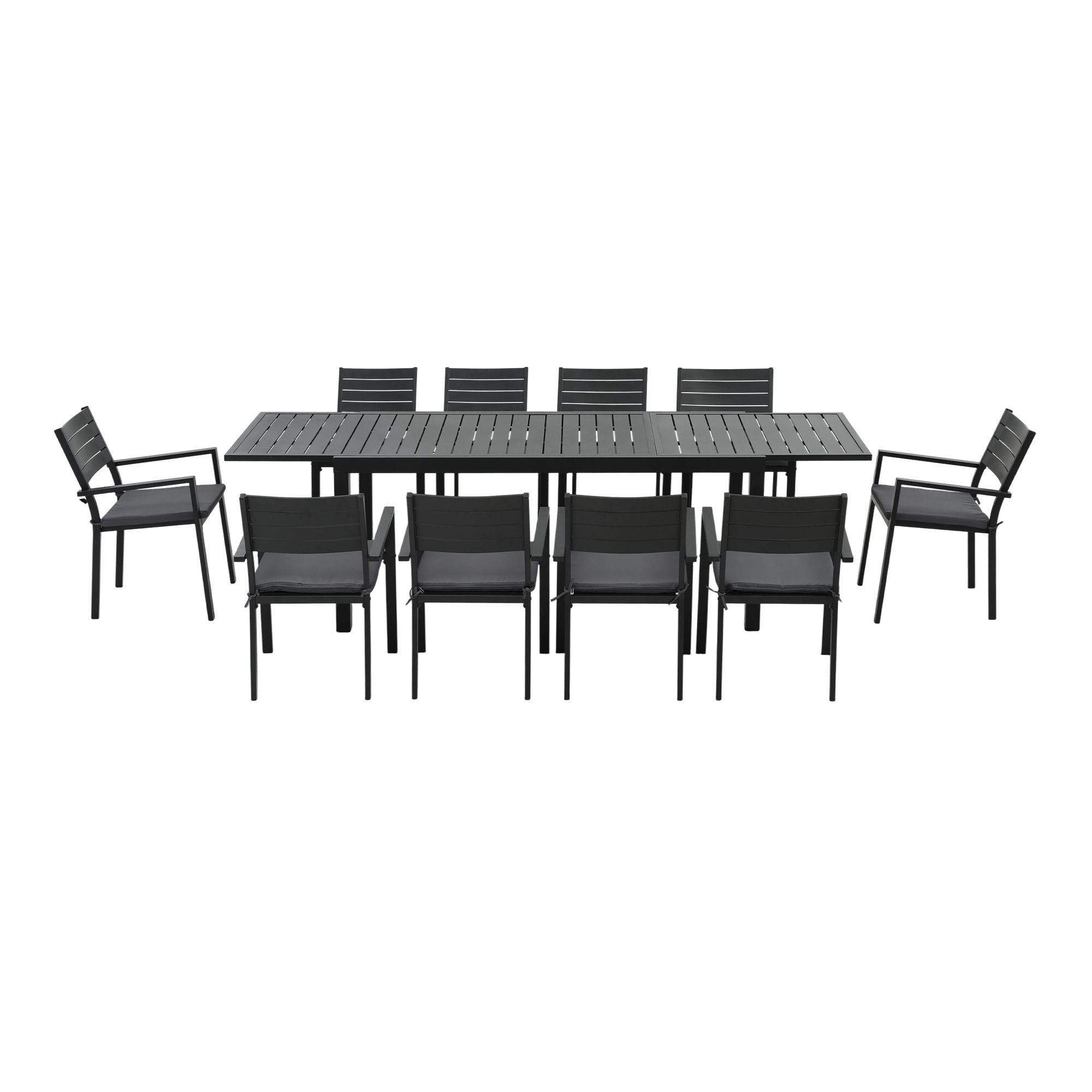 11PCS Outdoor Extendable Aluminum Dining Set with Chairs - Black