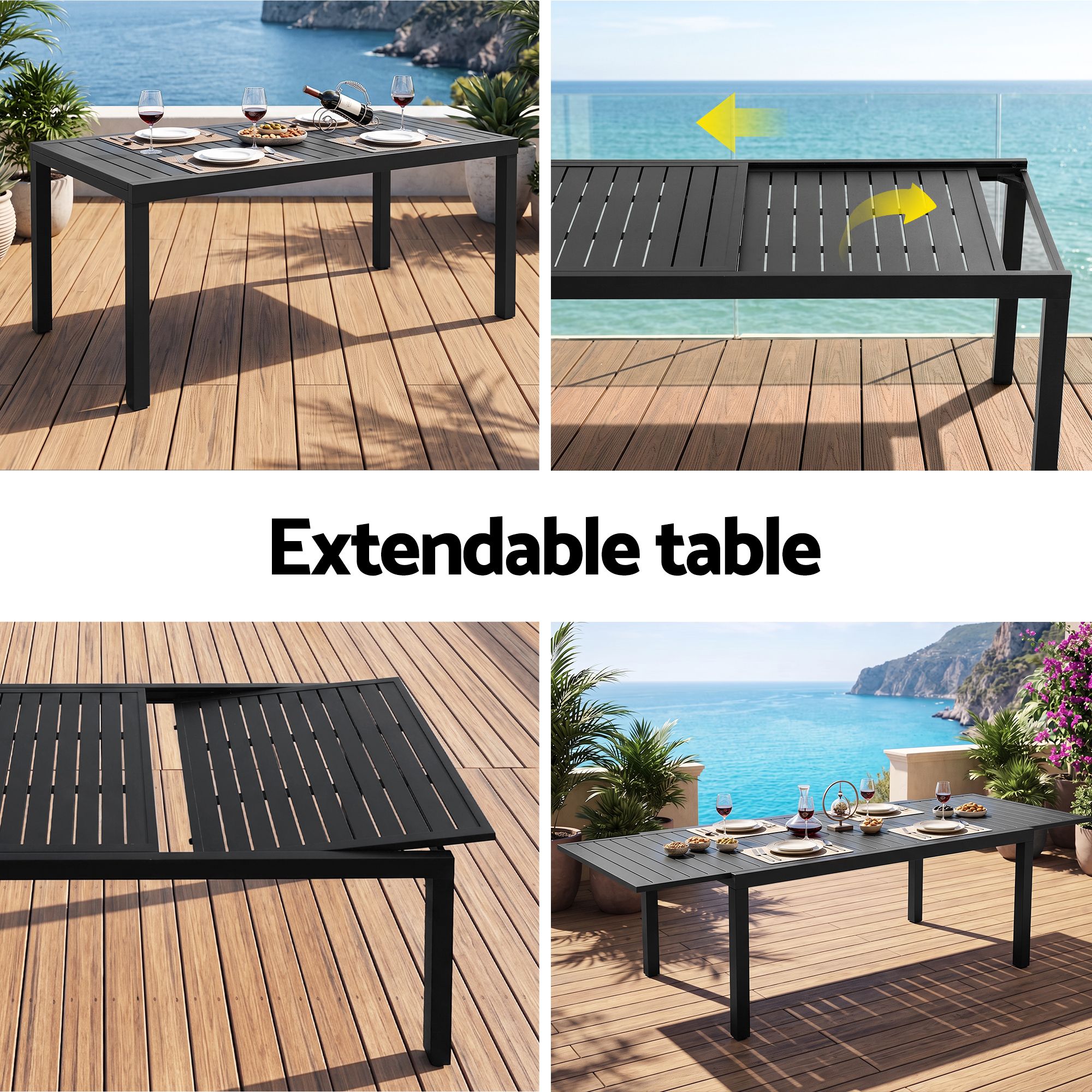 11PCS Outdoor Extendable Aluminum Dining Set with Chairs - Black