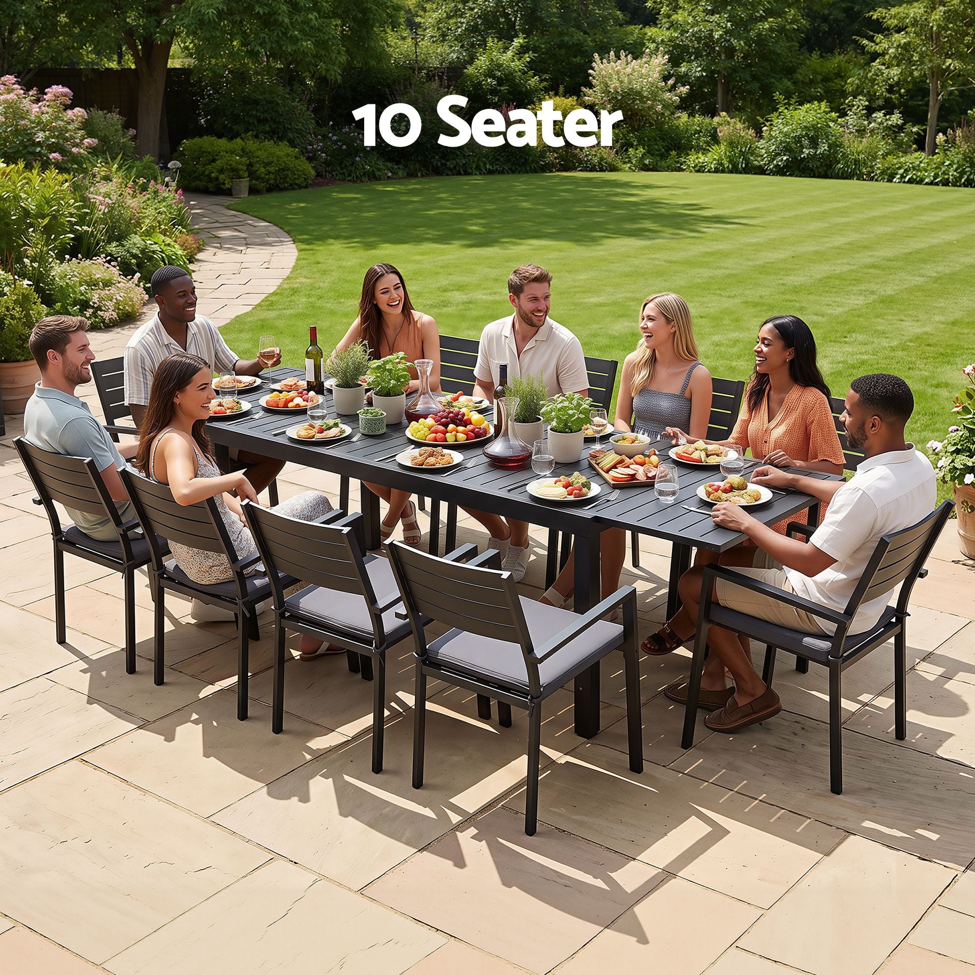 11PCS Outdoor Extendable Aluminum Dining Set with Chairs - Black
