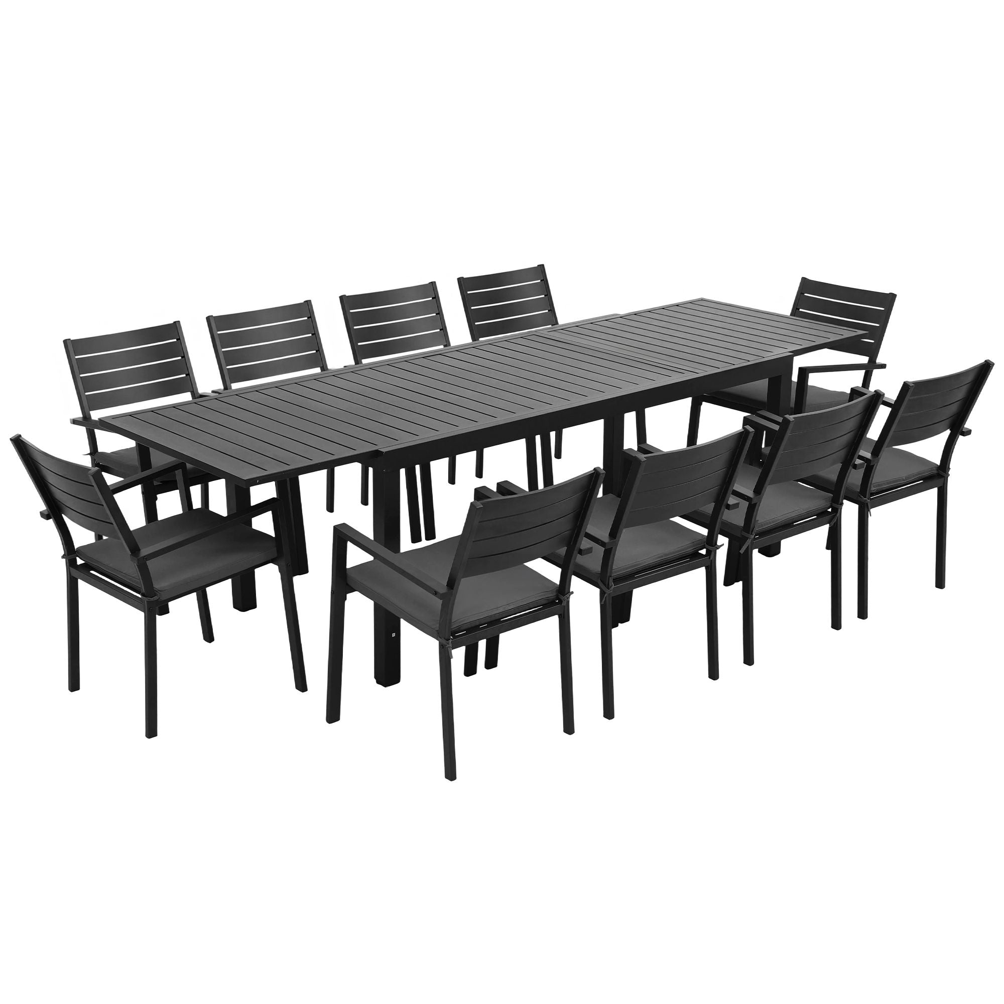 11PCS Outdoor Extendable Aluminum Dining Set with Chairs - Black