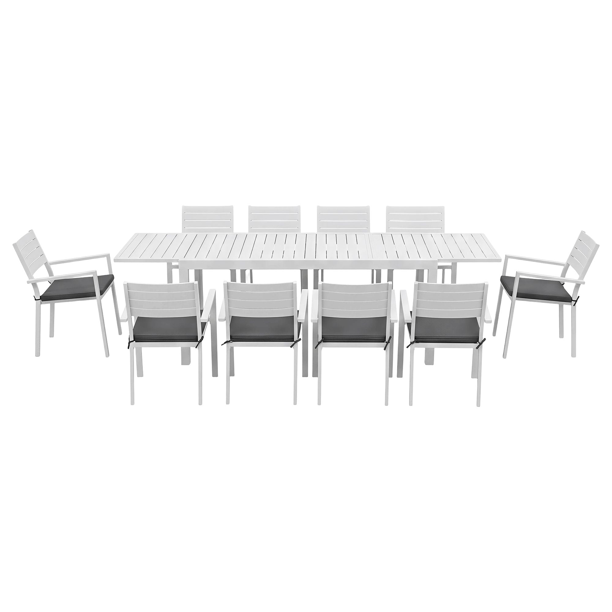 11PCS Outdoor Extendable Aluminum Dining Set with 10 Chairs - White
