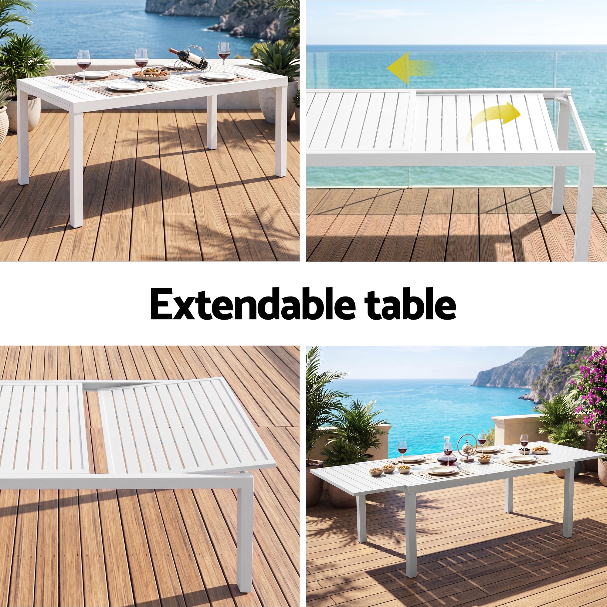11PCS Outdoor Extendable Aluminum Dining Set with 10 Chairs - White