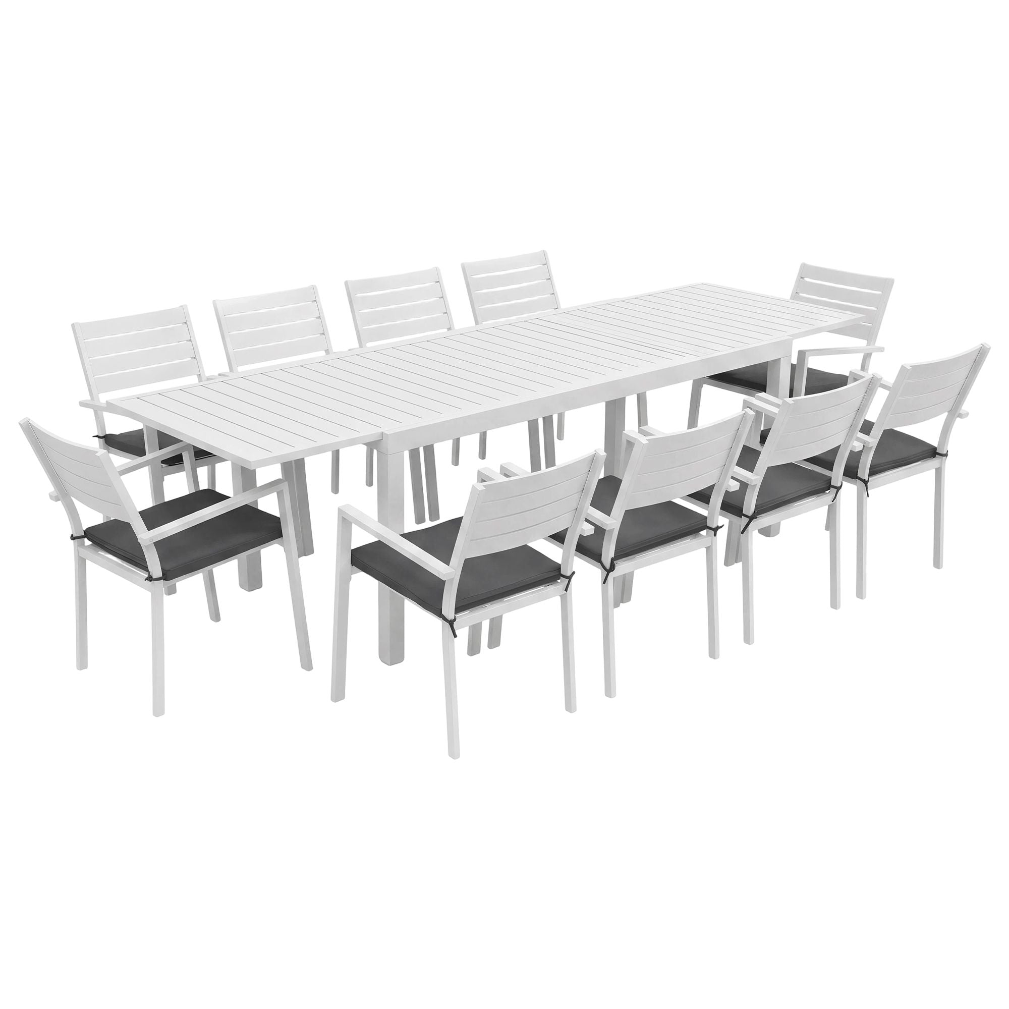 11PCS Outdoor Extendable Aluminum Dining Set with 10 Chairs - White