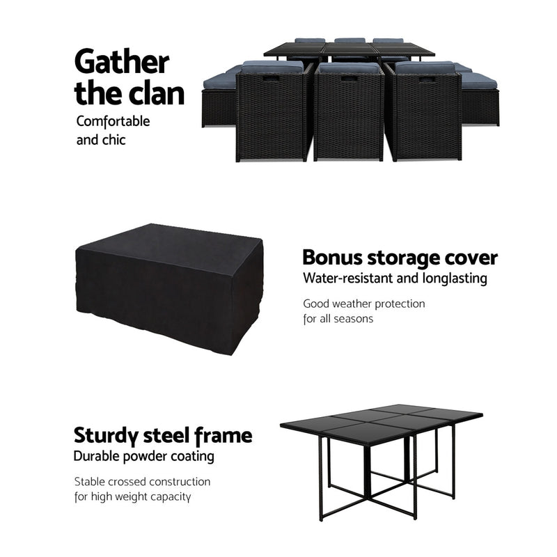 11 Piece Harvey Outdoor Dining Set - Black