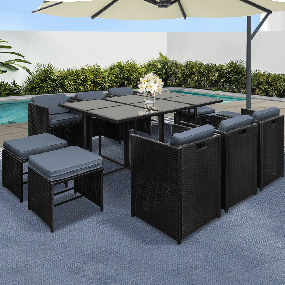 11 Piece Harvey Outdoor Dining Set - Black