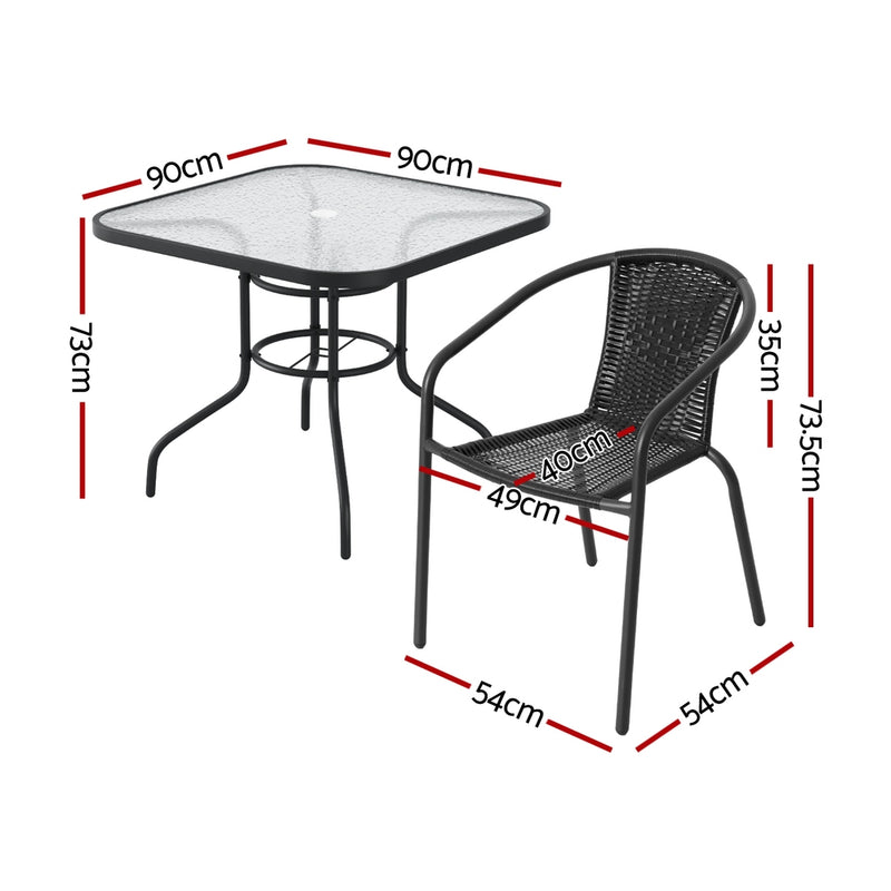 5 Piece Outdoor Dining Set with Stackable Chairs - Black