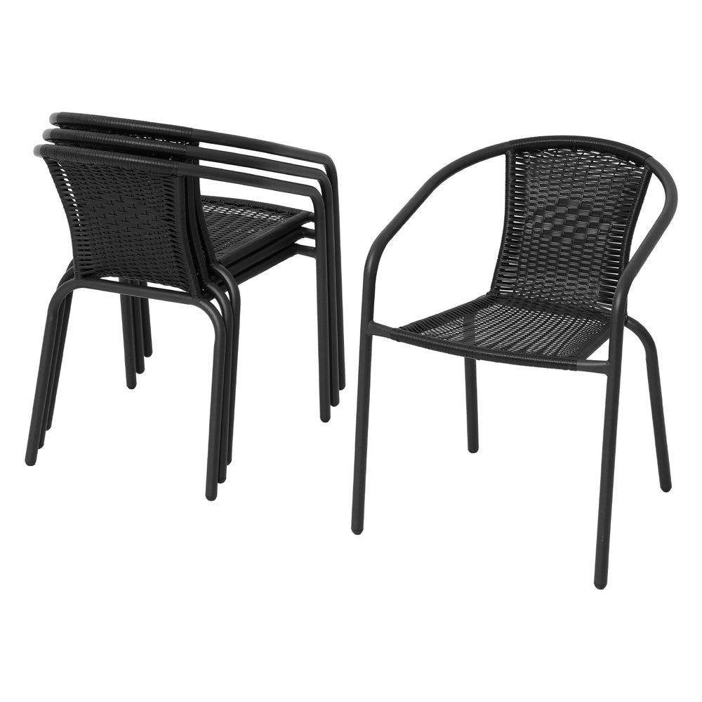 5 Piece Outdoor Dining Set with Stackable Chairs - Black