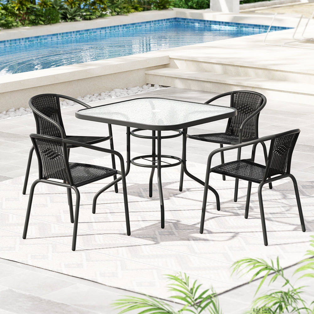 5 Piece Outdoor Dining Set with Stackable Chairs - Black