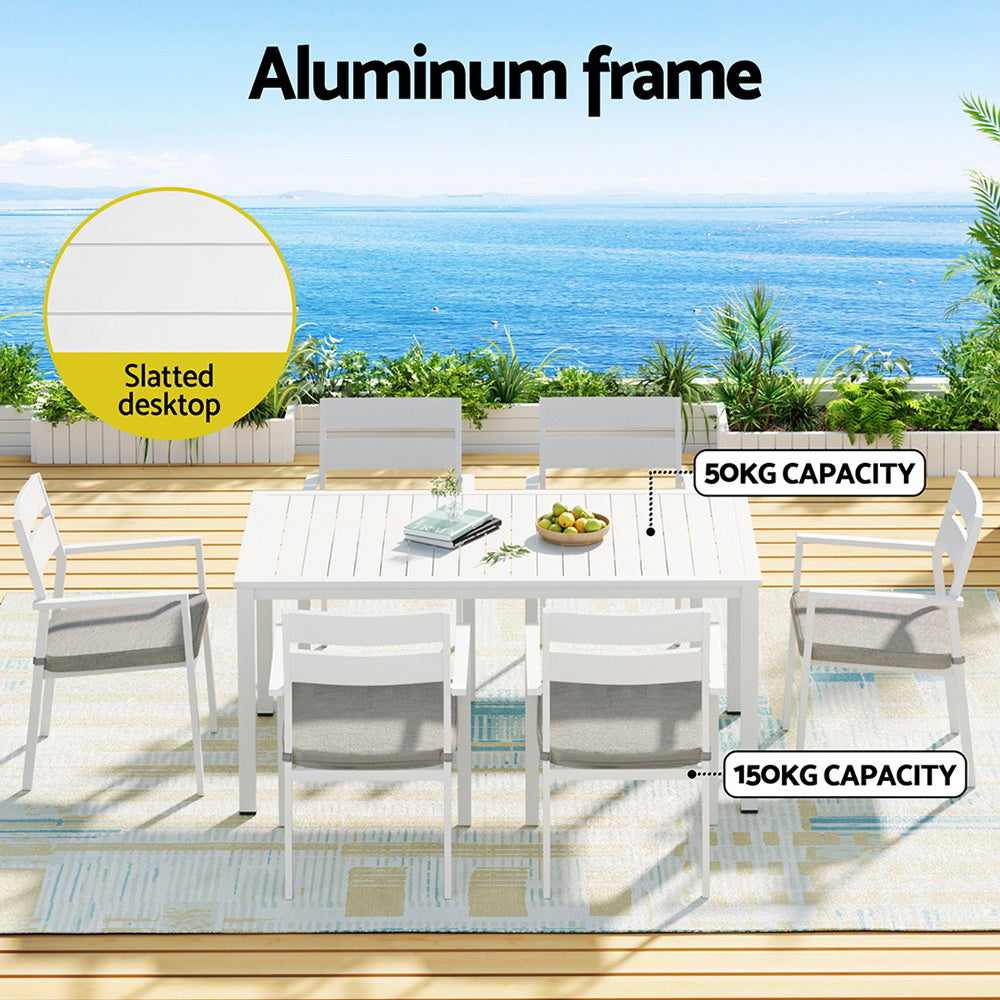 7 Piece Aluminium Outdoor Dining Set White