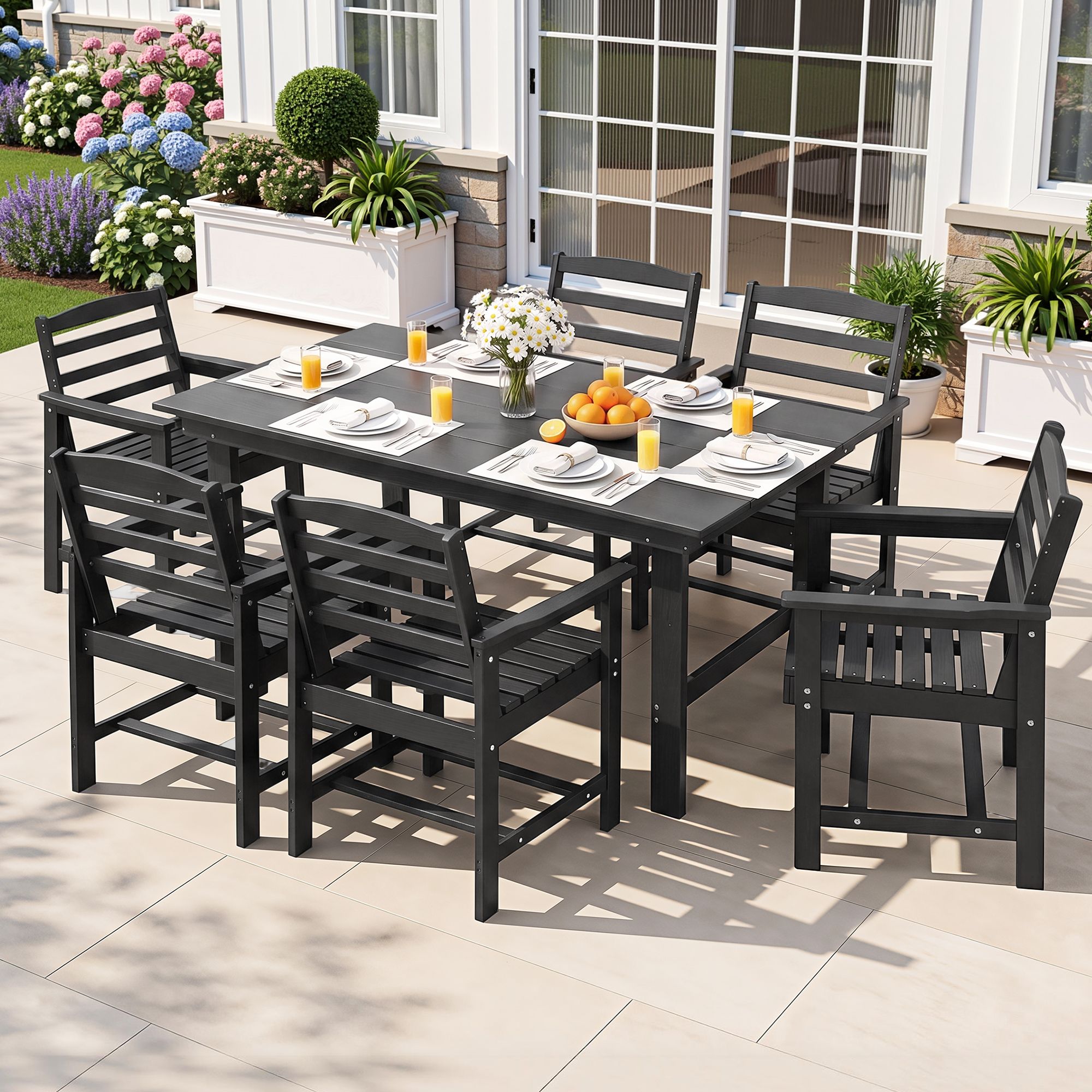 7 Piece Outdoor Dining Set Patio HDPE Table and Chairs Garden Furniture