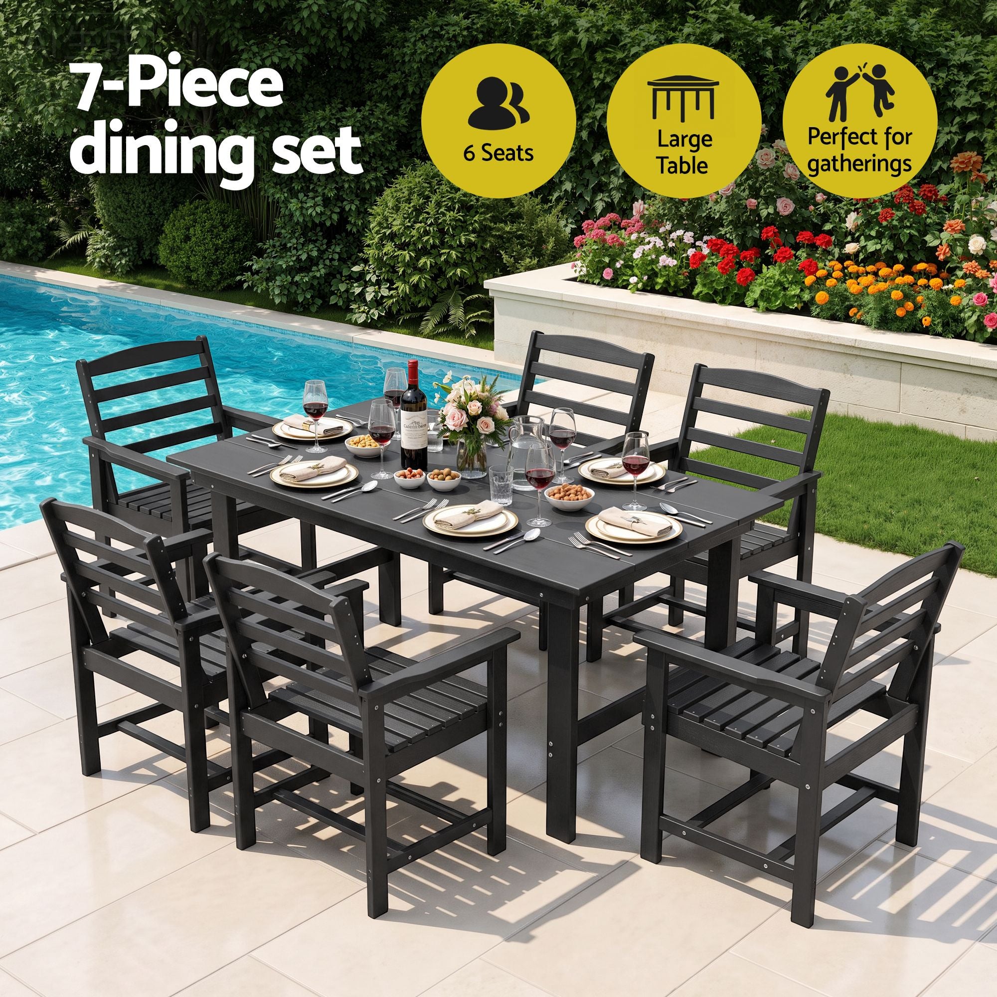 7 Piece Outdoor Dining Set Patio HDPE Table and Chairs Garden Furniture