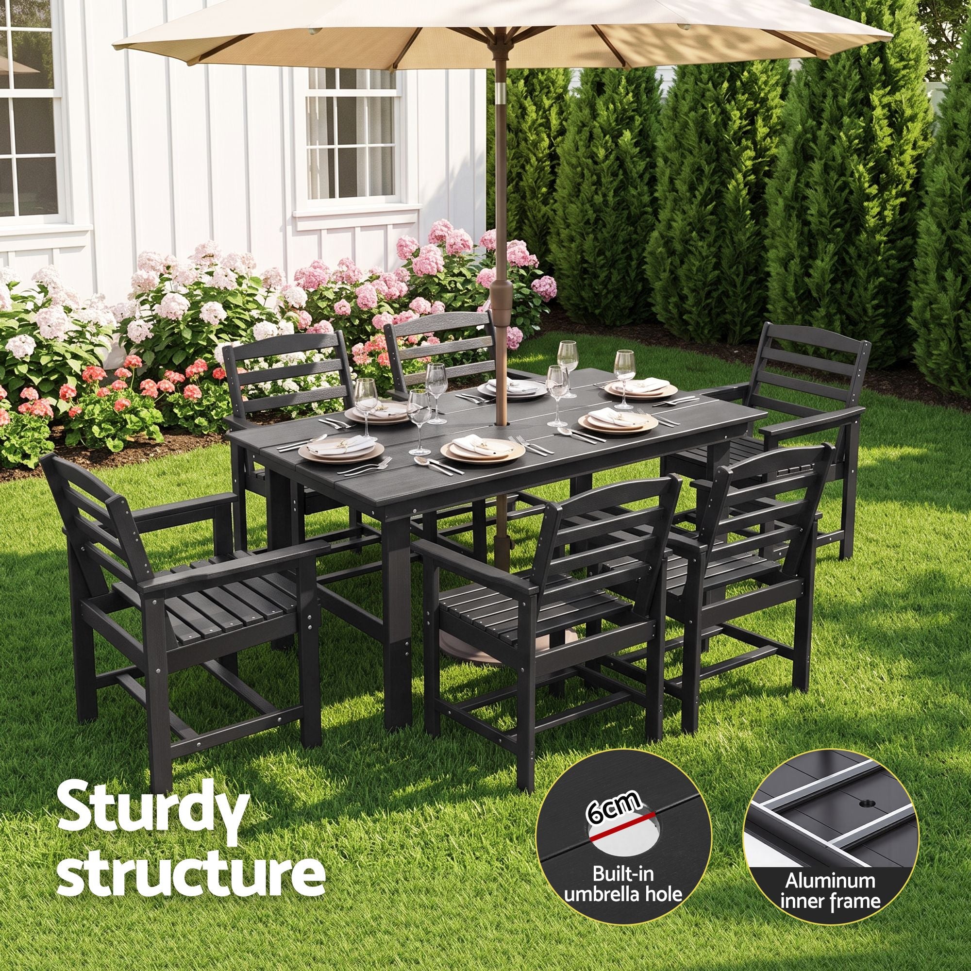 7 Piece Outdoor Dining Set Patio HDPE Table and Chairs Garden Furniture