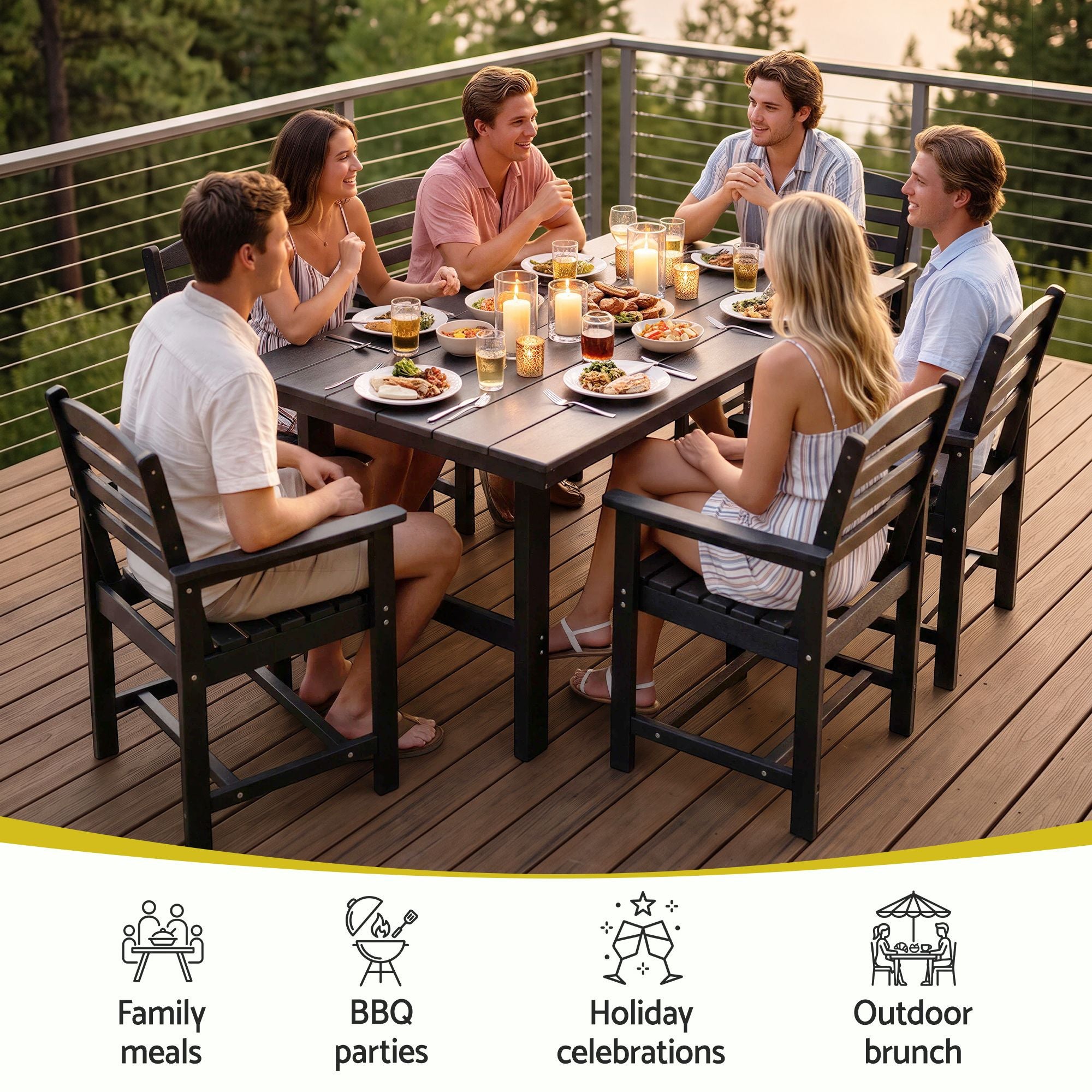 7 Piece Outdoor Dining Set Patio HDPE Table and Chairs Garden Furniture