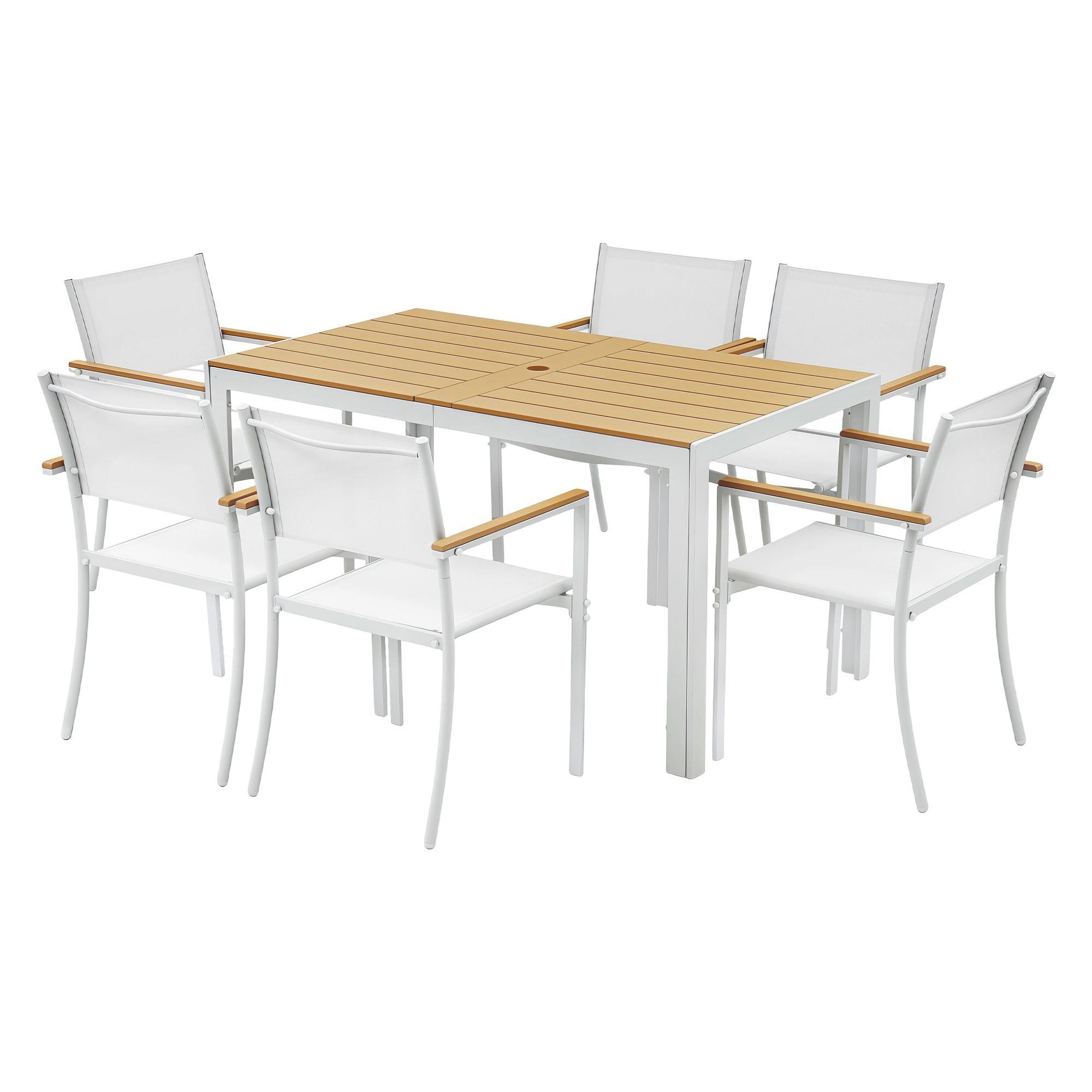 7PCS Outdoor Dining Set Table and Chairs Patio Garden Furniture Bistro Set White