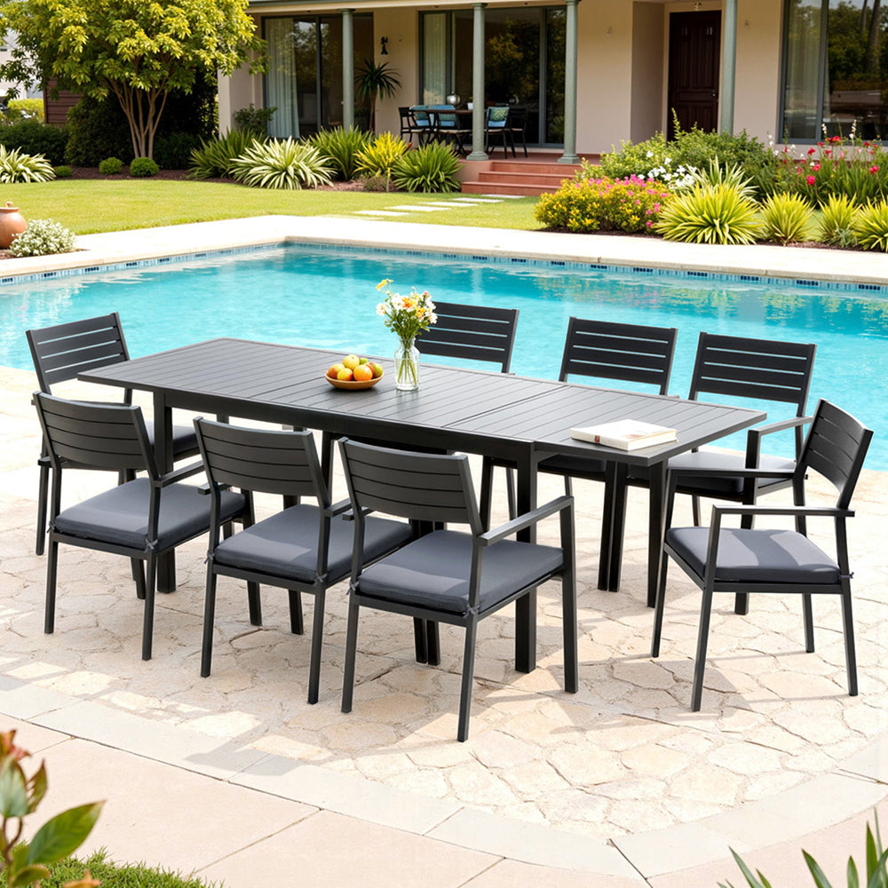 Wentworth 9 Piece Aluminium Outdoor Dining Set – Black