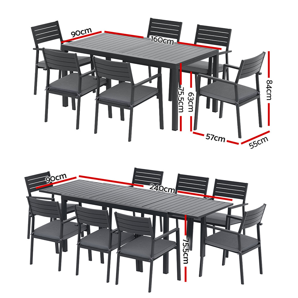Wentworth 9 Piece Aluminium Outdoor Dining Set – Black