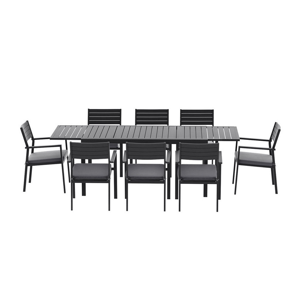 Wentworth 9 Piece Aluminium Outdoor Dining Set – Black