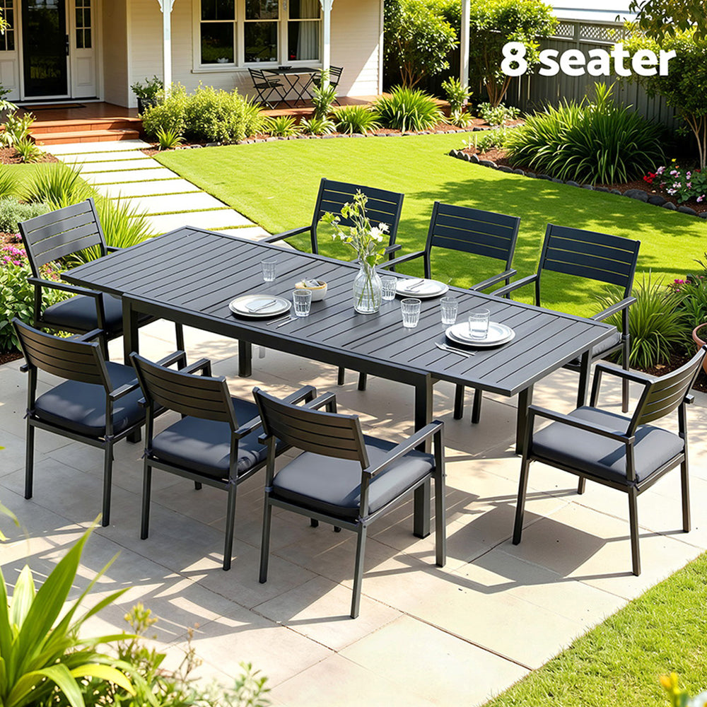 Wentworth 9 Piece Aluminium Outdoor Dining Set – Black