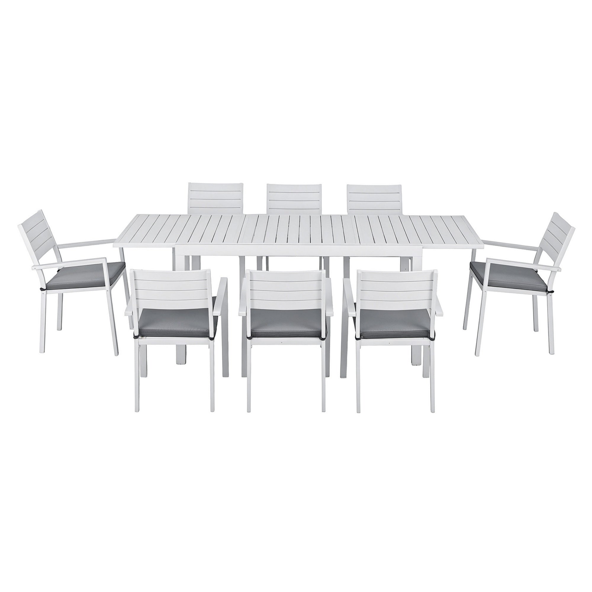 9PCS Outdoor Extendable Aluminum Dining Set with Cushions - White