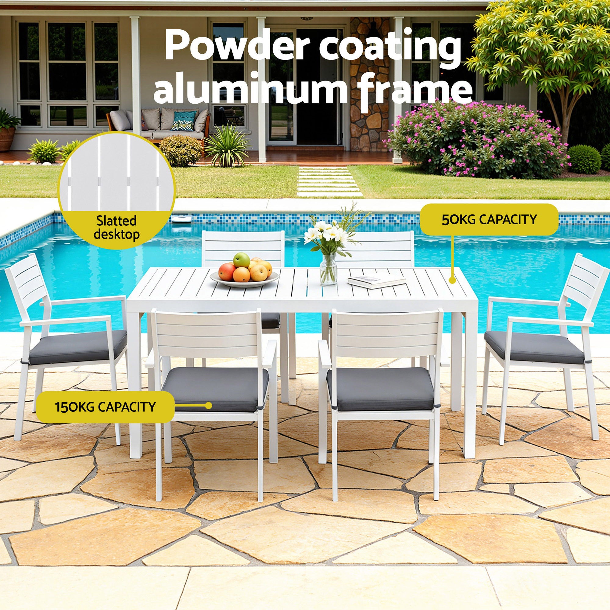 9PCS Outdoor Extendable Aluminum Dining Set with Cushions - White