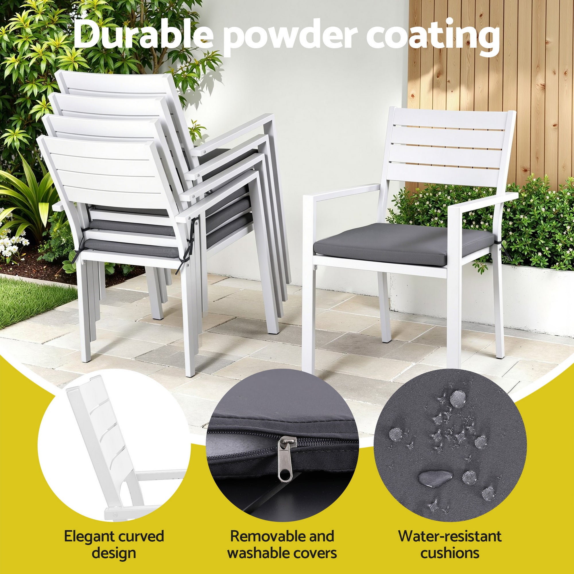 9PCS Outdoor Extendable Aluminum Dining Set with Cushions - White