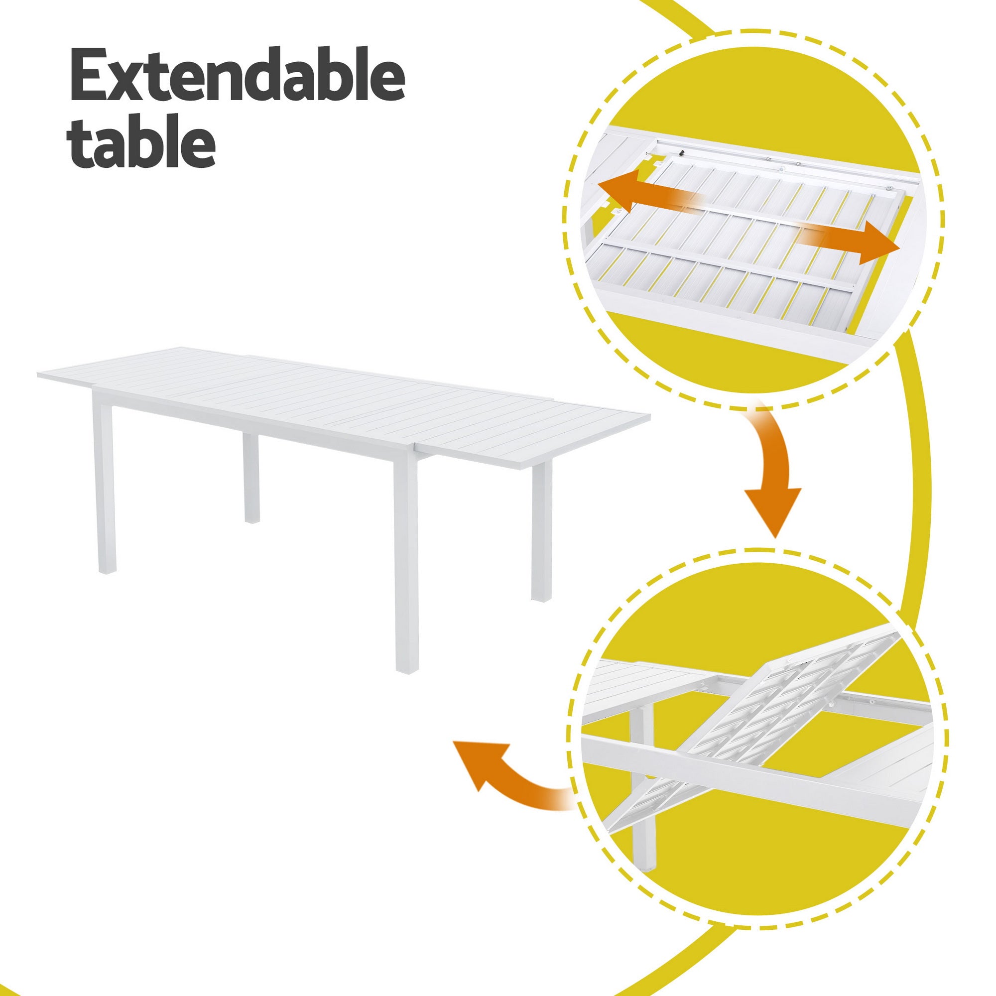 9PCS Outdoor Extendable Aluminum Dining Set with Cushions - White