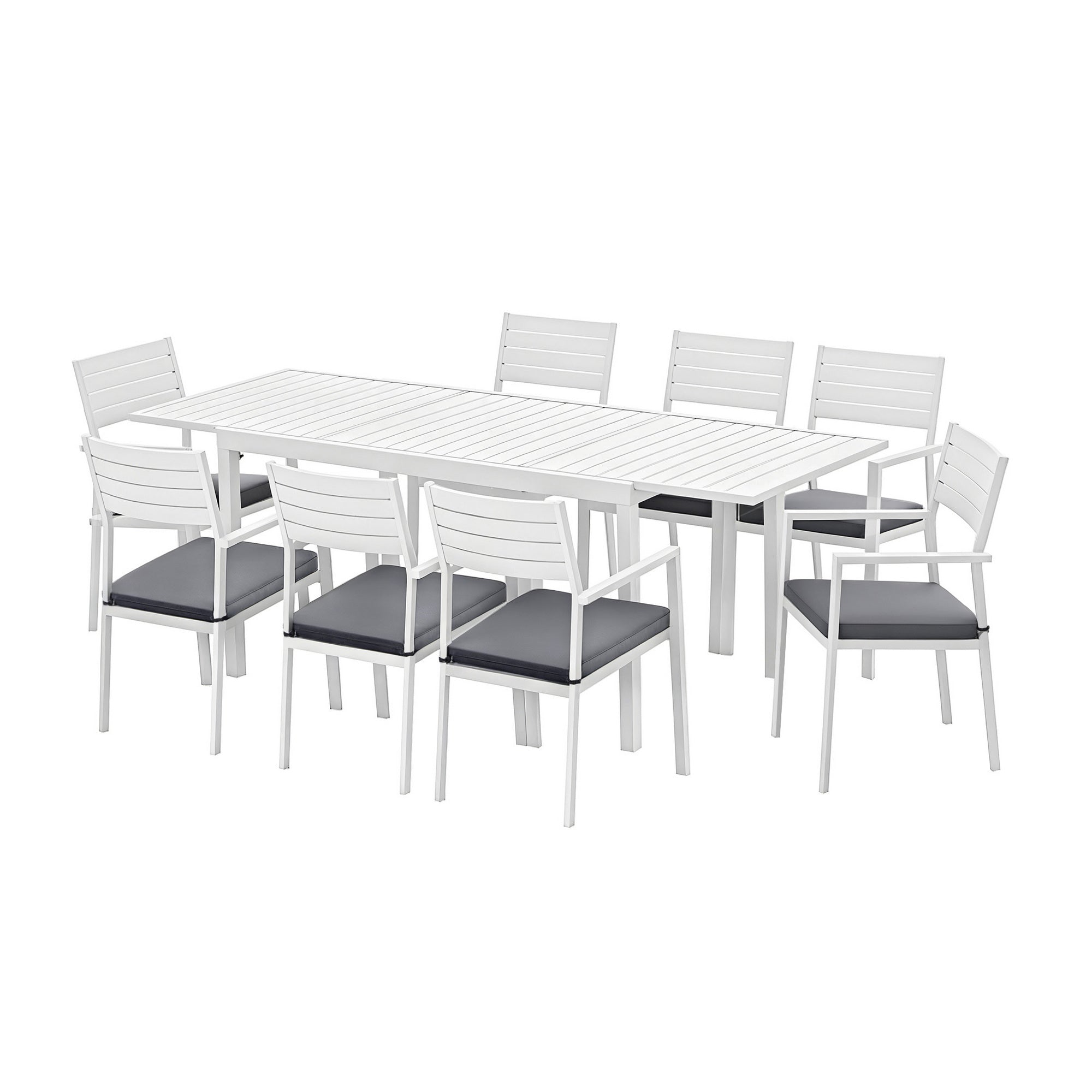 9PCS Outdoor Extendable Aluminum Dining Set with Cushions - White