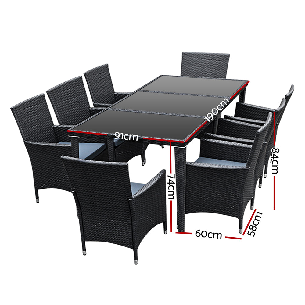 Outdoor Dining Set 9 Piece Wicker Lounge Setting Black