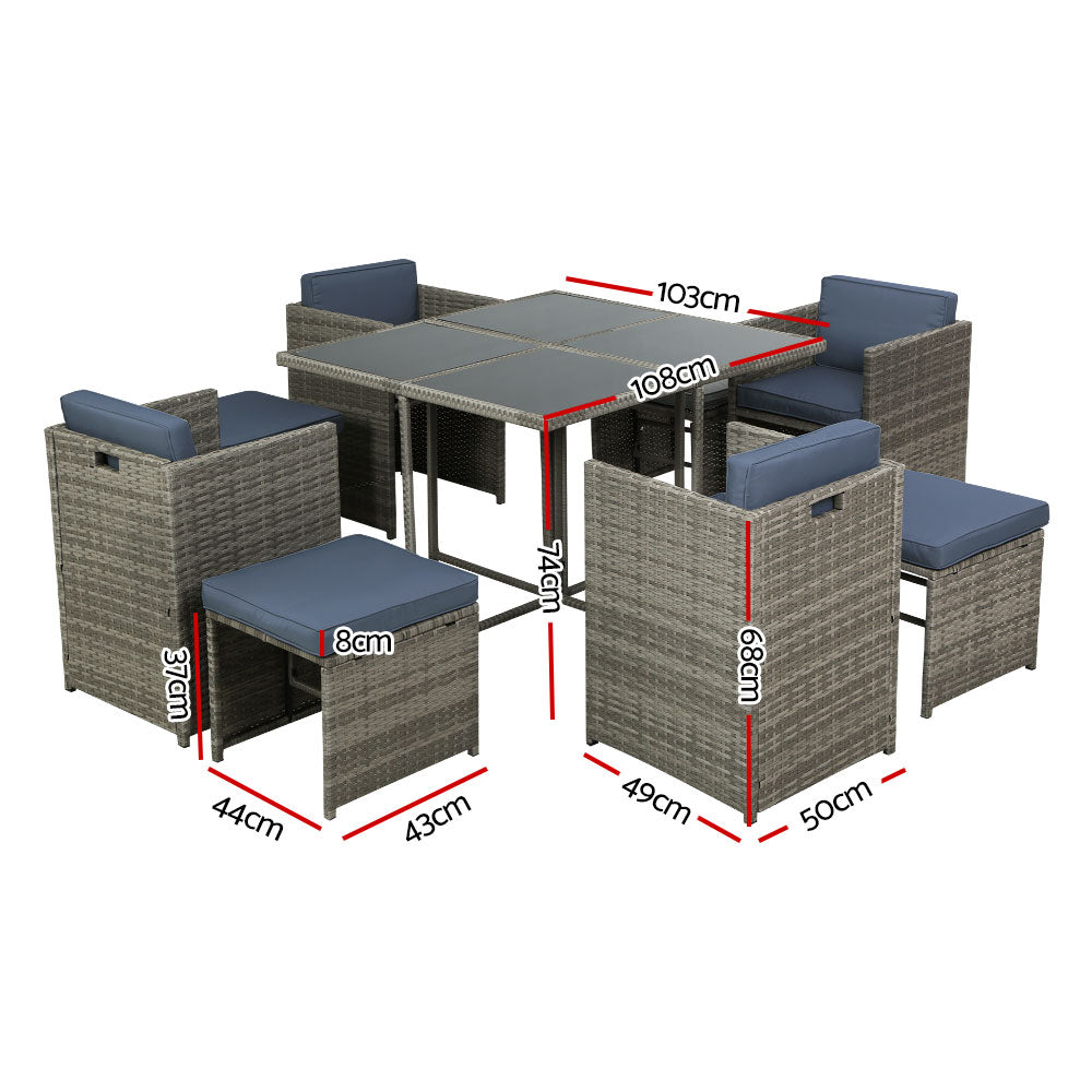 9 Piece Harvey Outdoor Dining Set - Grey