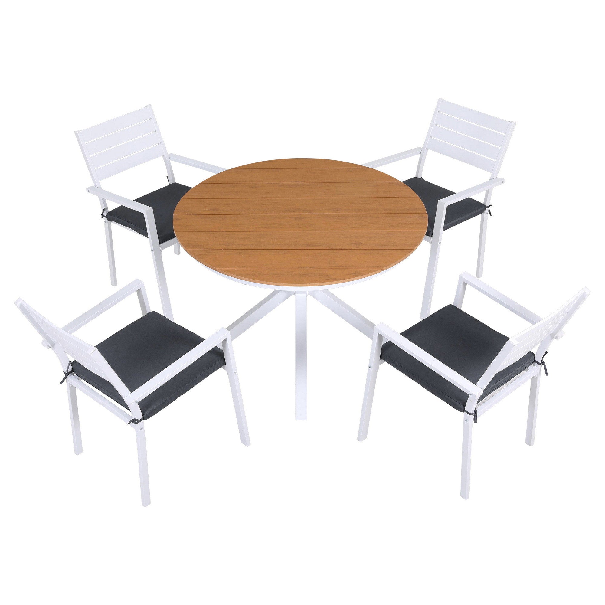 5 Piece Outdoor Dining Set Aluminum Frame WPC Tabletop - Natural White
