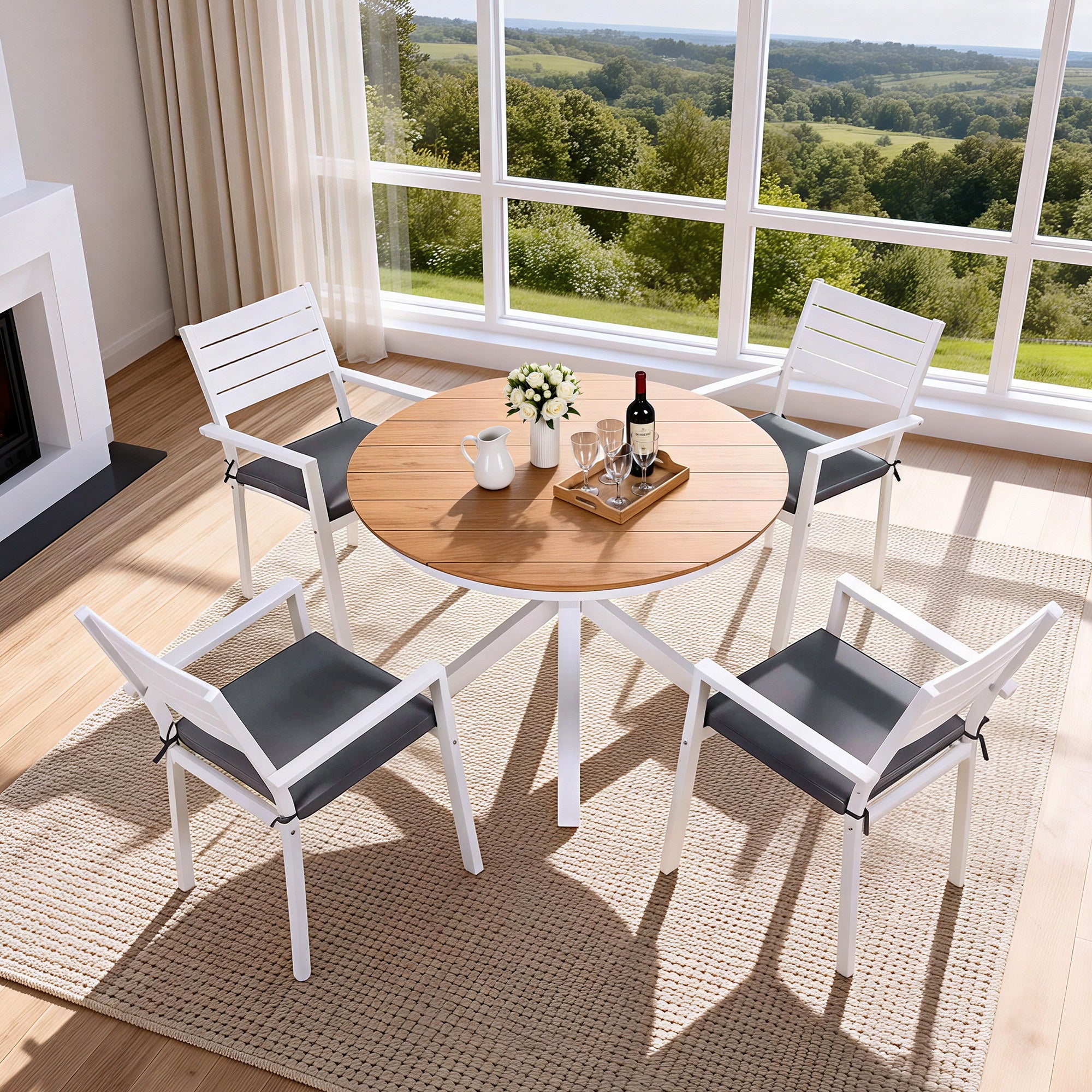 5 Piece Outdoor Dining Set Aluminum Frame WPC Tabletop - Natural White